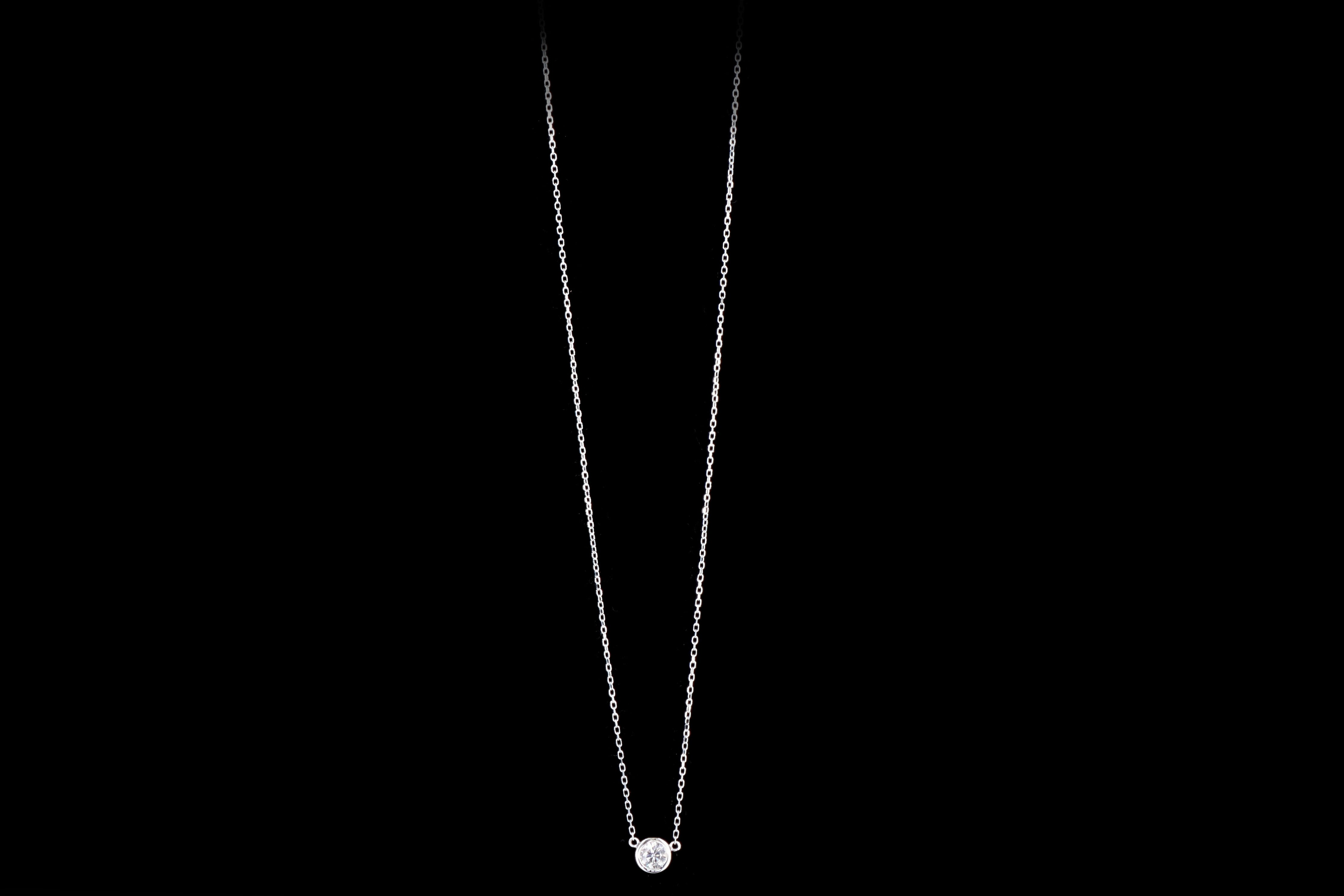 New 14K Gold .21 Carat Round Brilliant Diamond Bezel Set Pendant Necklace - Queen May