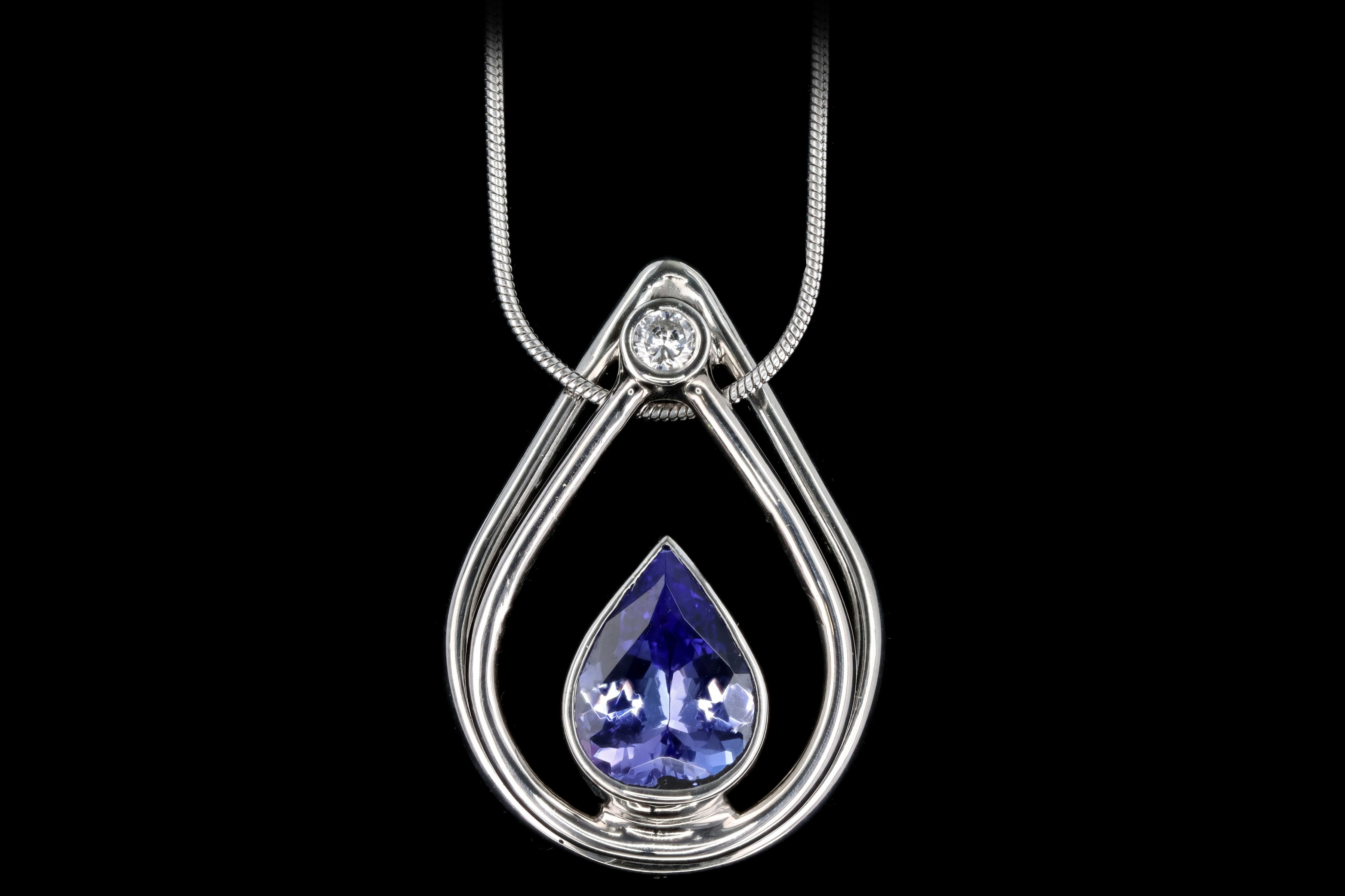 Modern Platinum 2.90 Carat Tanzanite & Diamond Pendant Necklace - Queen May