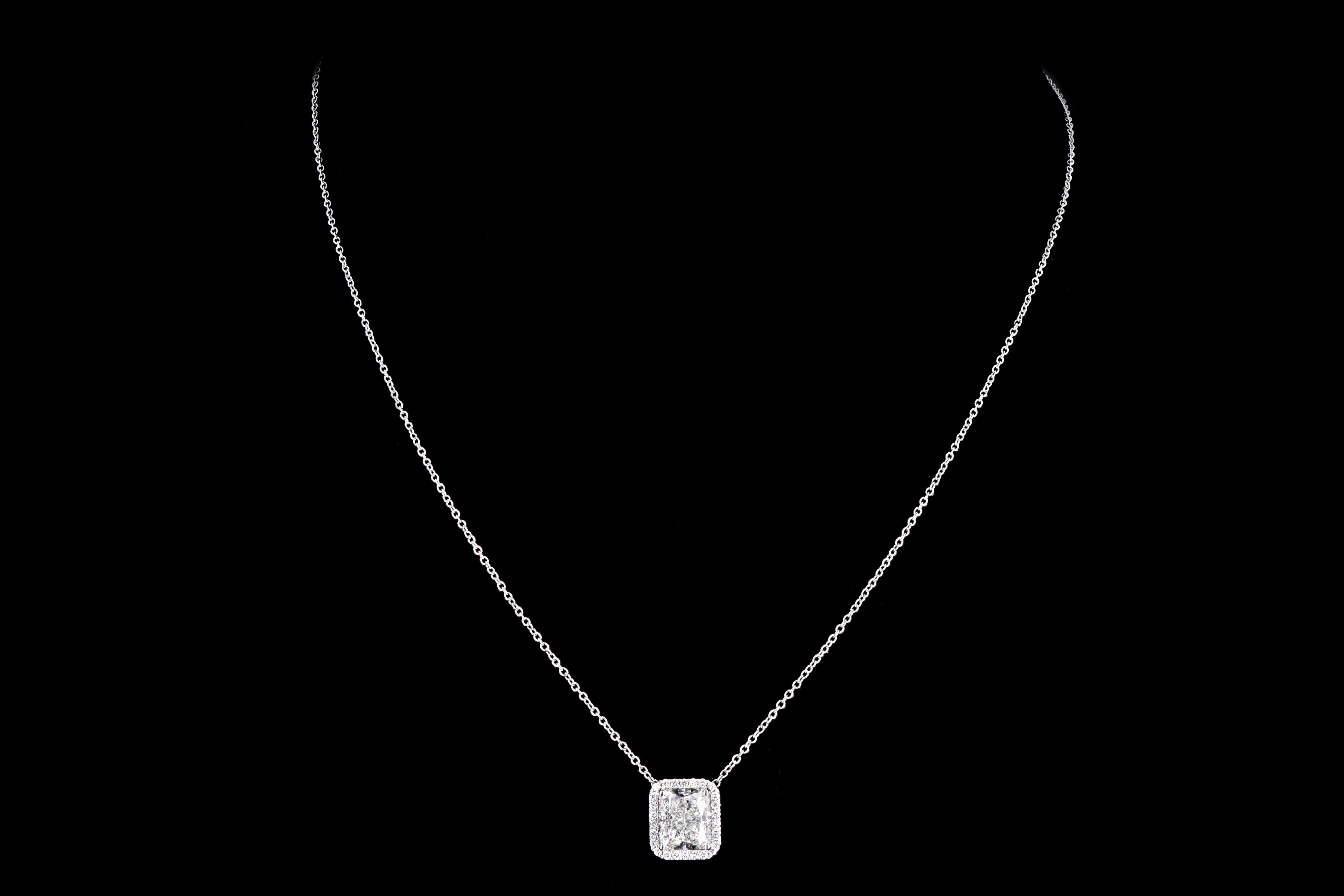 New Platinum 2.43 Carat Radiant Cut Diamond Pendant Necklace GIA Certified - Queen May