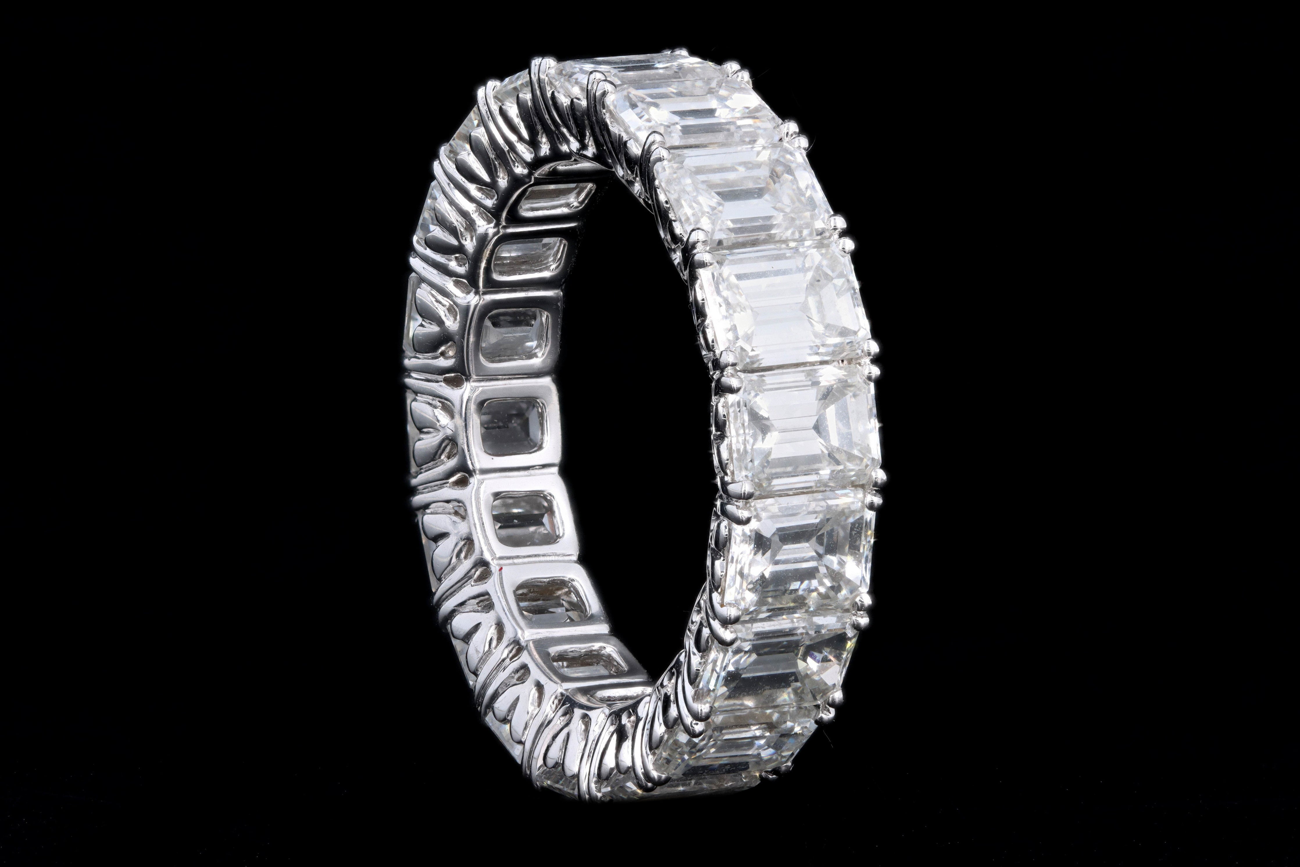 New 18K White Gold 7.72 Carat Emerald Cut Diamond Eternity Band - Queen May