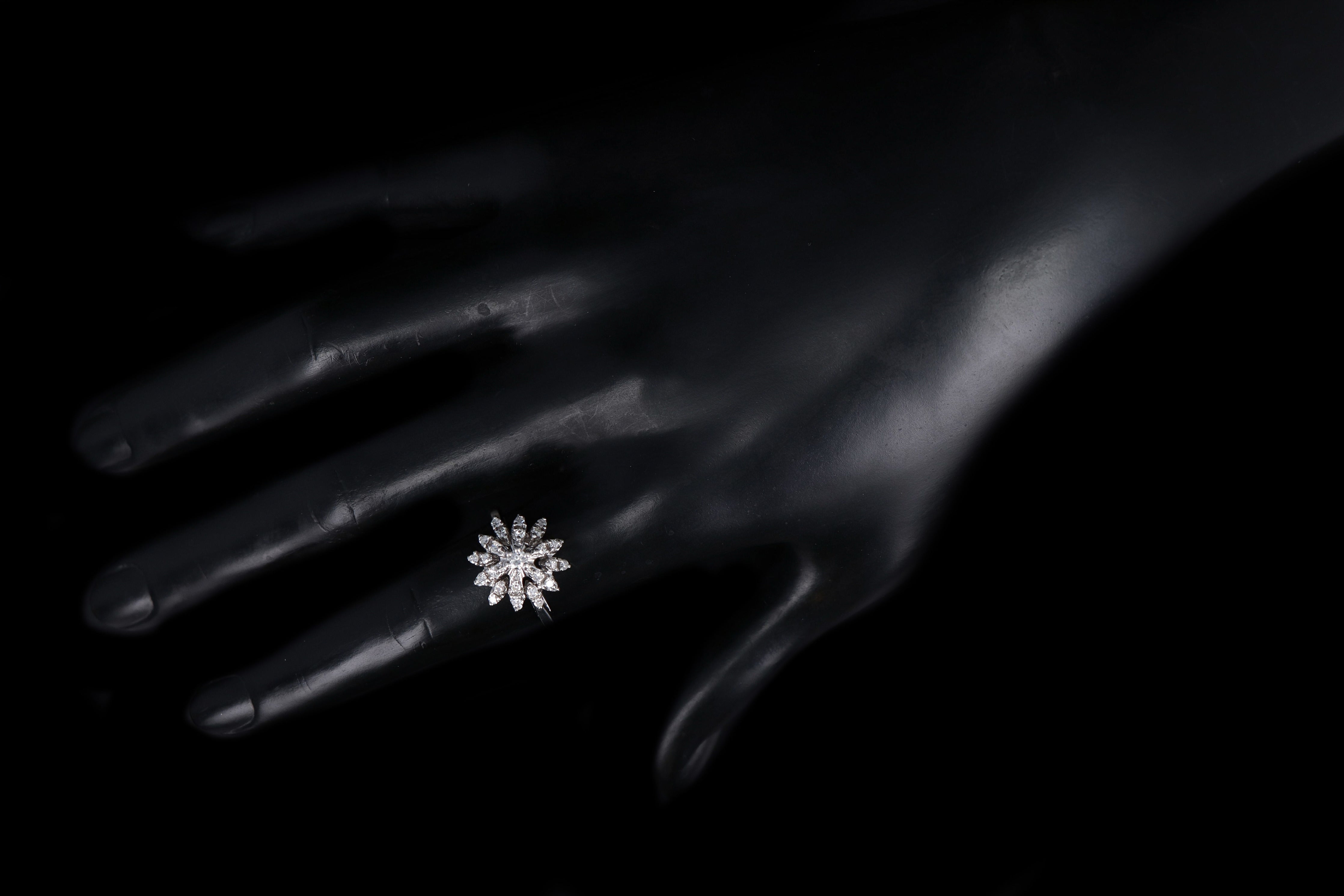 Vintage 14K White Gold .58 CTW Round Brilliant Diamond Cluster Ring - Queen May