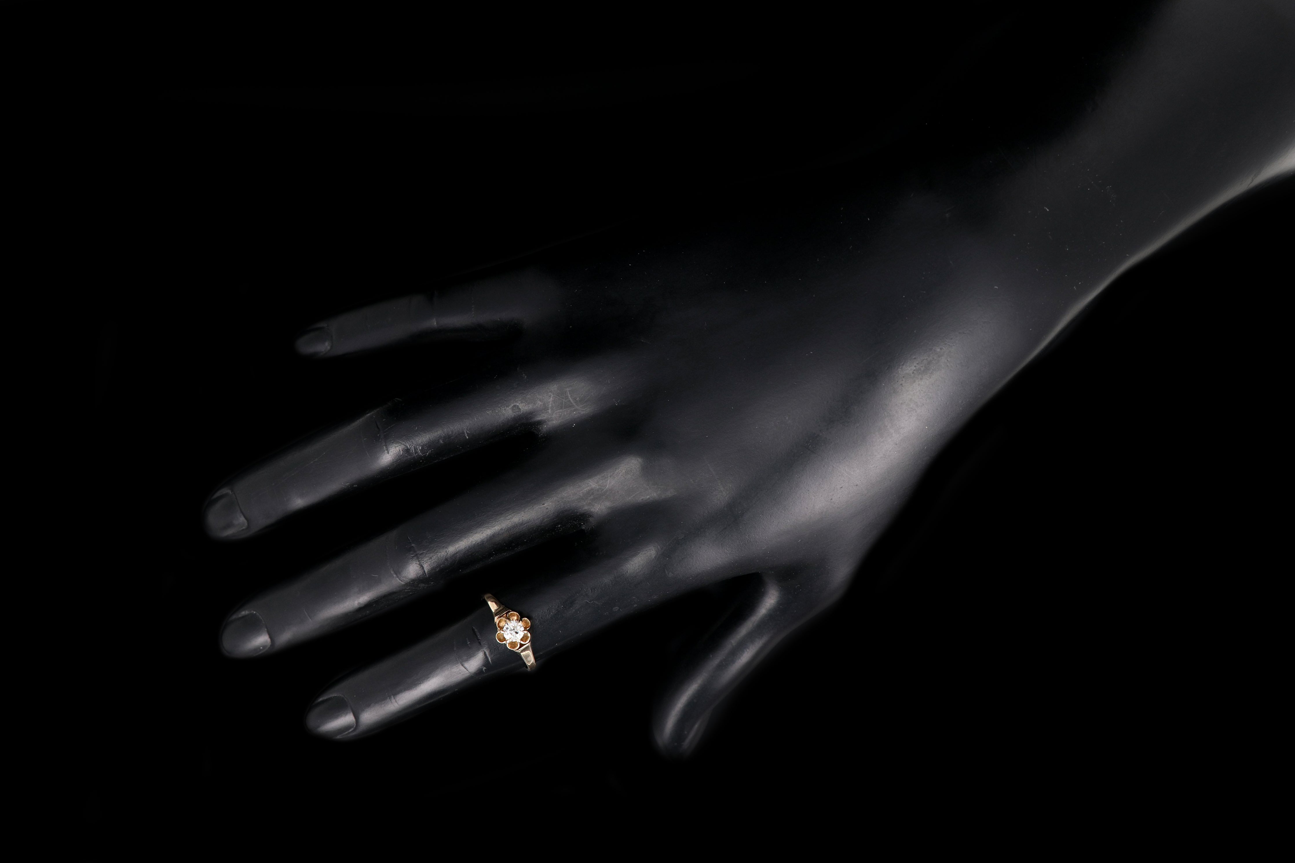 Victorian Buttercup Mounting 14K Yellow Gold .25CT Old European Cut Diamond Ring - Queen May