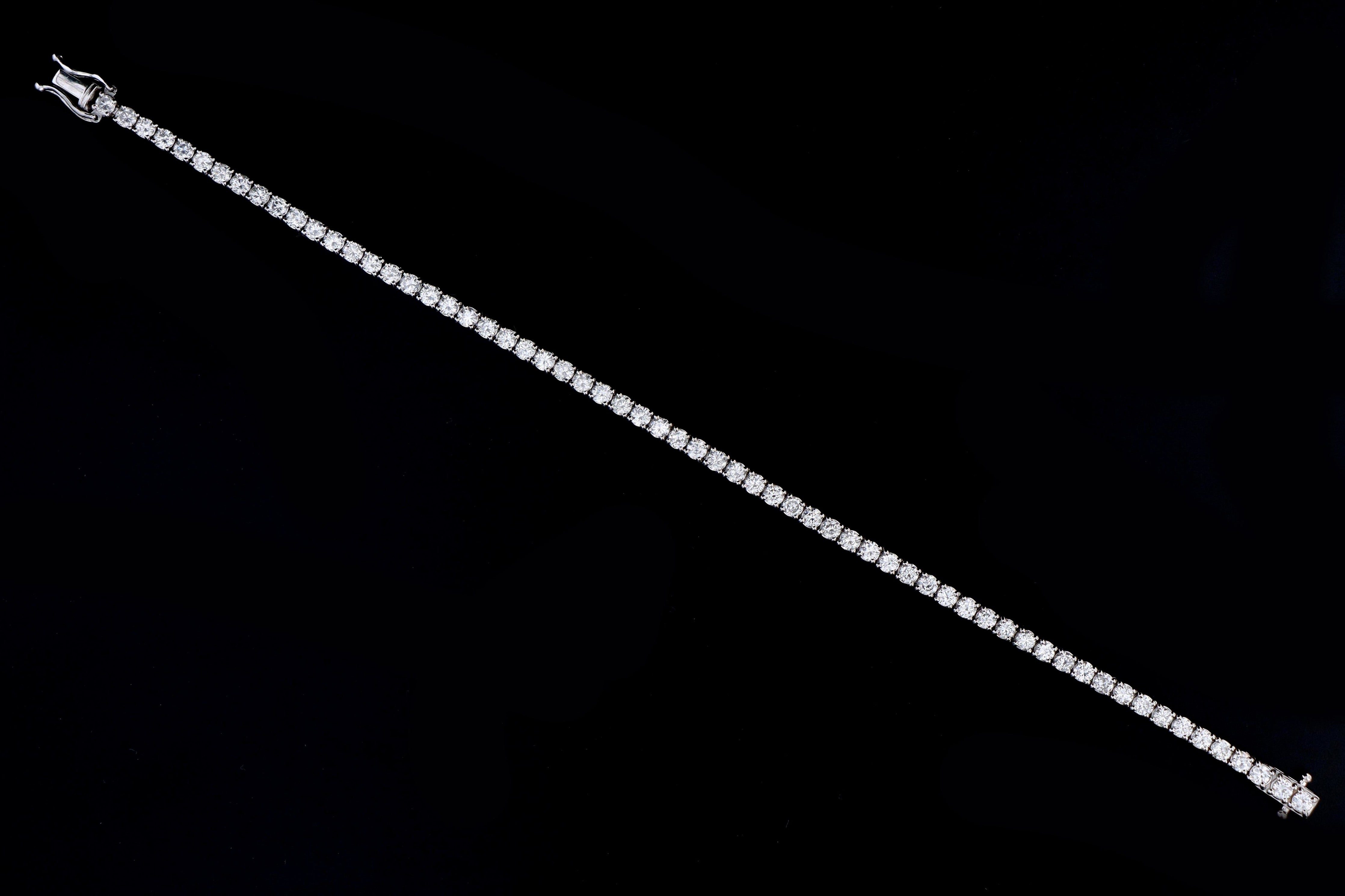 New 14K White Gold 3.87 Carat Total Weight Round Brilliant Diamond Tennis Bracelet - Queen May