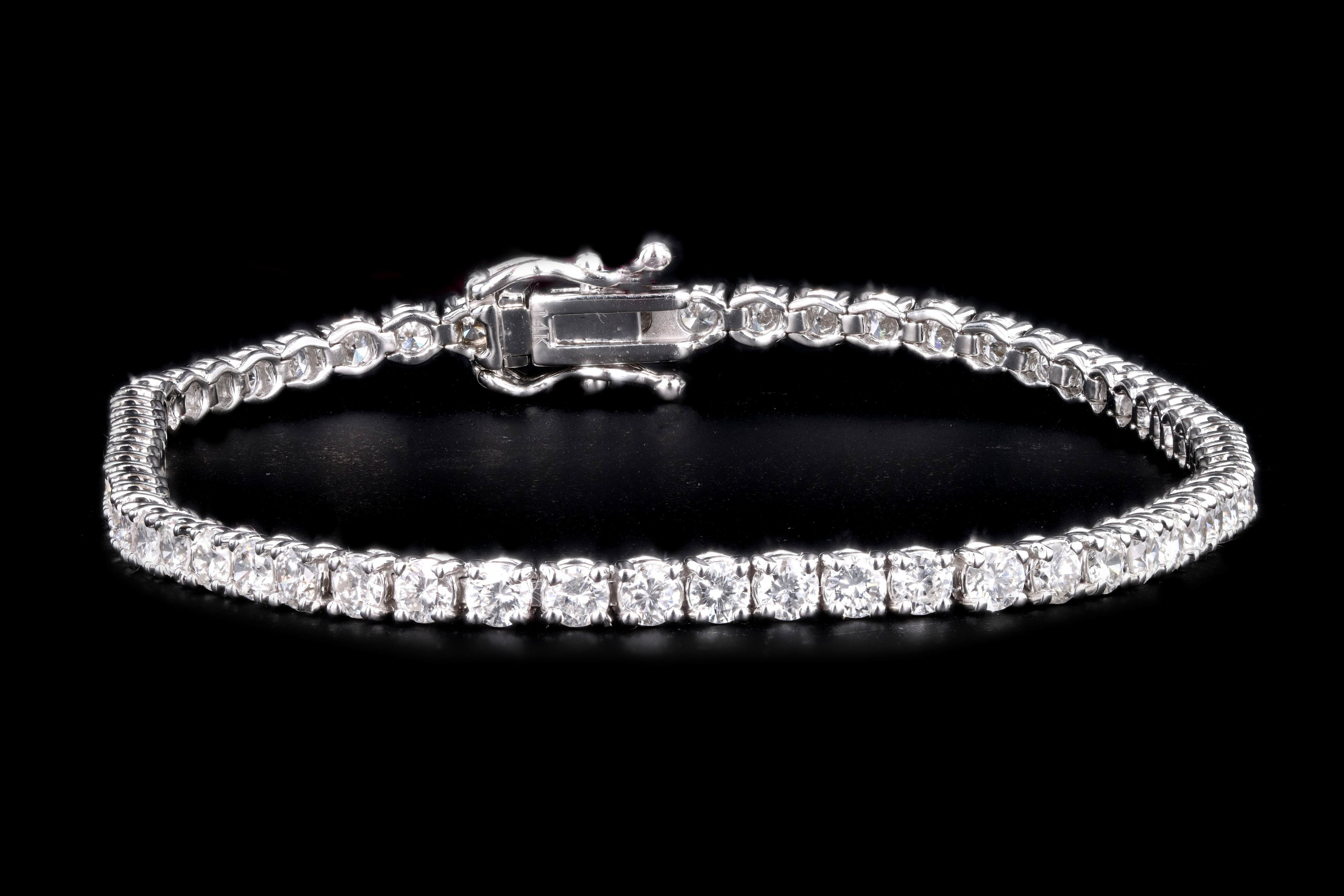 New 14K White Gold 3.87 Carat Round Brilliant Cut Diamond Tennis Bracelet - Queen May