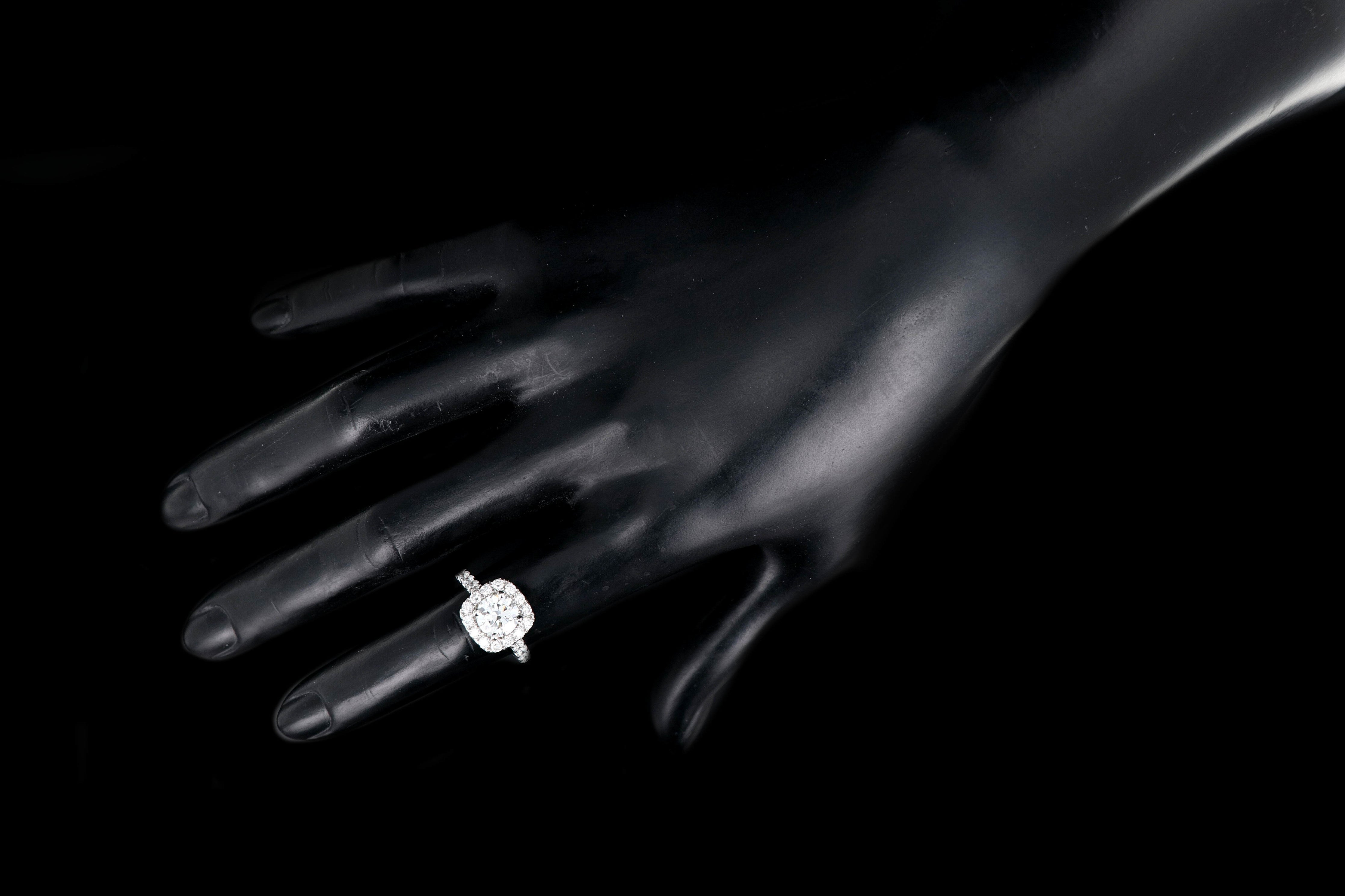 New 14K White Gold 1.51 Carat Round Brilliant Cut Diamond Halo Engagement Ring GIA Certified - Queen May