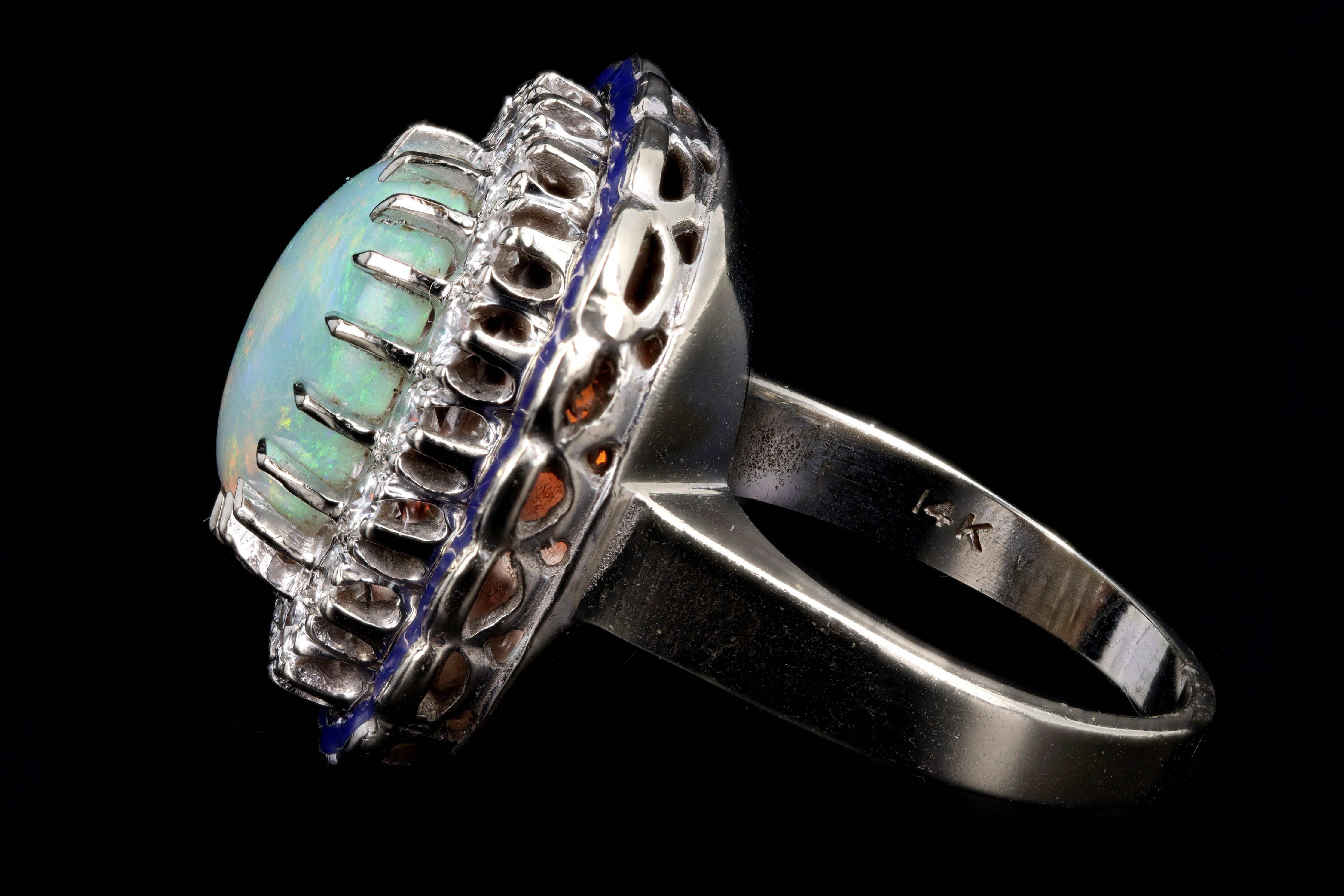 Retro 14K White Gold 3 Carat Opal & Diamond Ring - Queen May