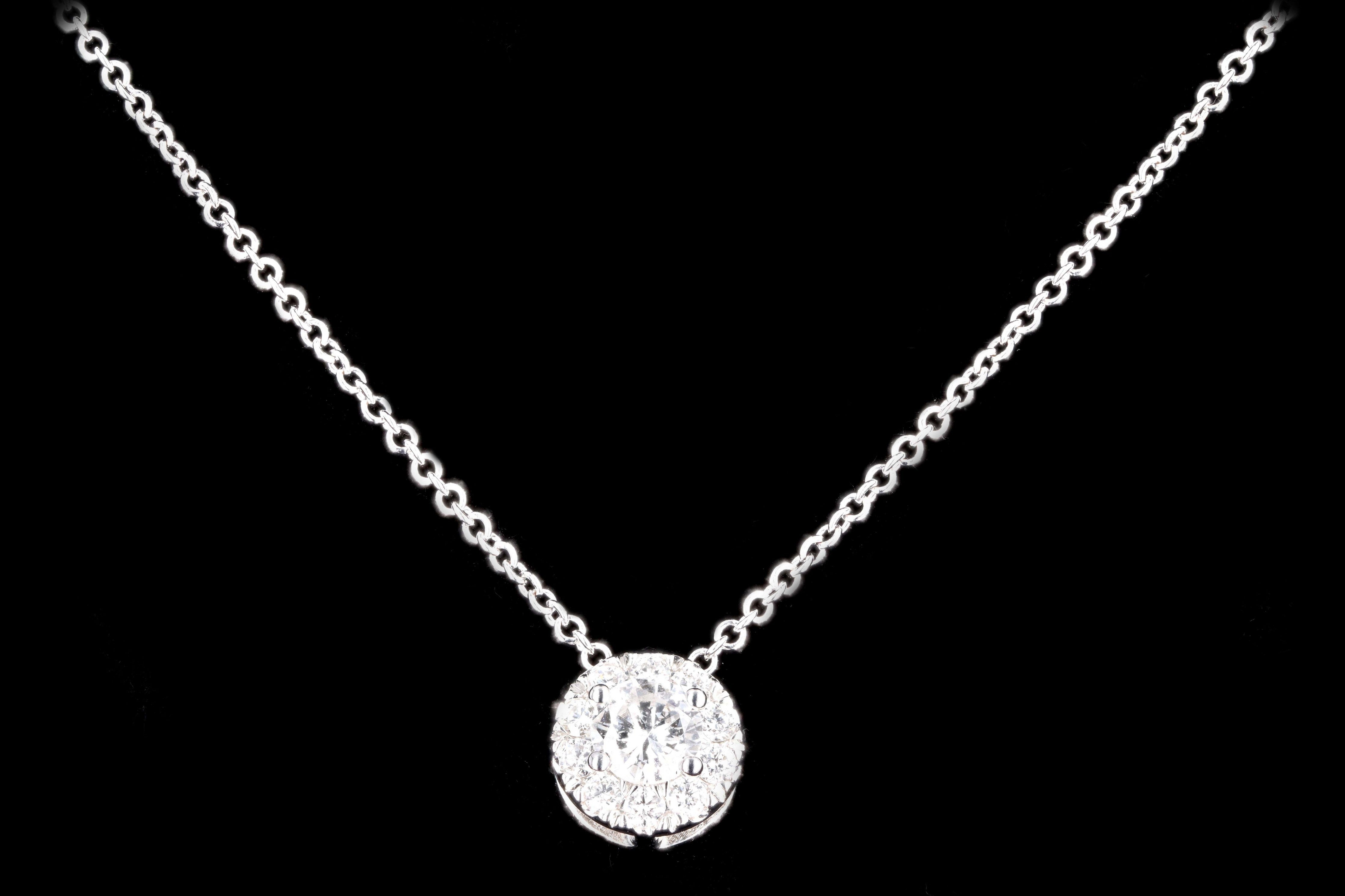 18K White, Yellow or Rose Gold .15 Carat Diamond Halo Necklace - Queen May