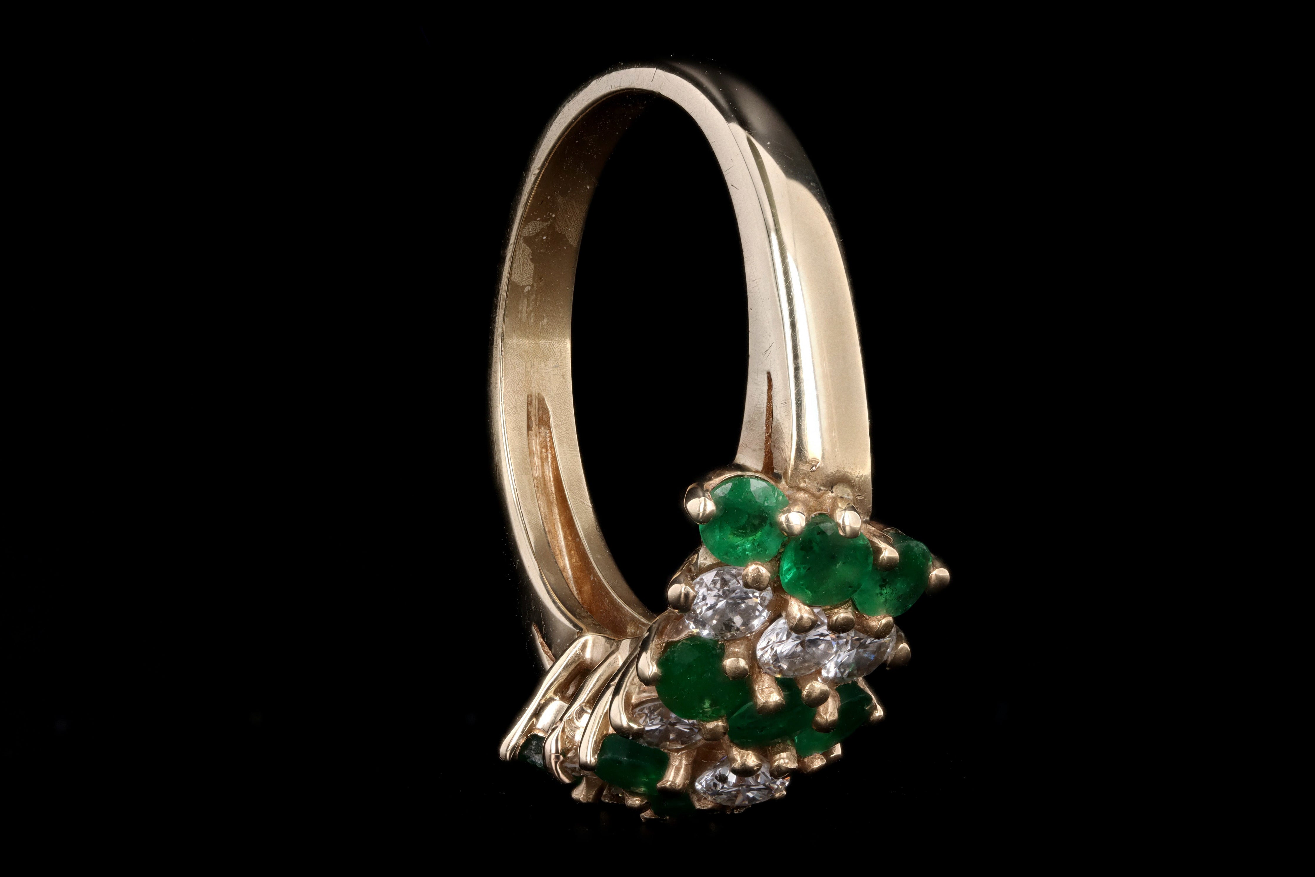Vintage 14K Yellow Gold Round Brilliant Diamond & Emerald Ring - Queen May