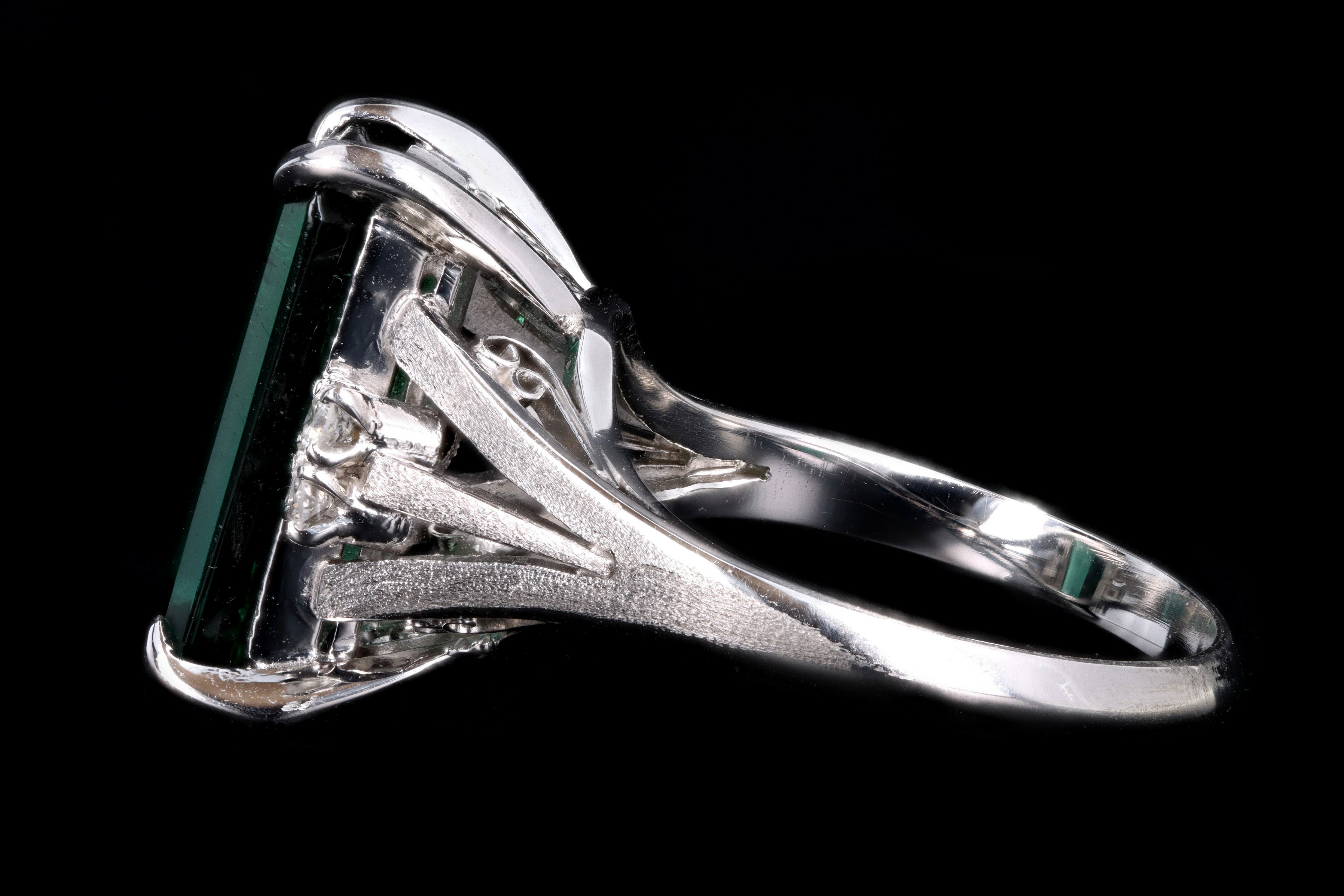 Modern Platinum 3.91 Carat Green Tourmaline & Diamond Ring - Queen May
