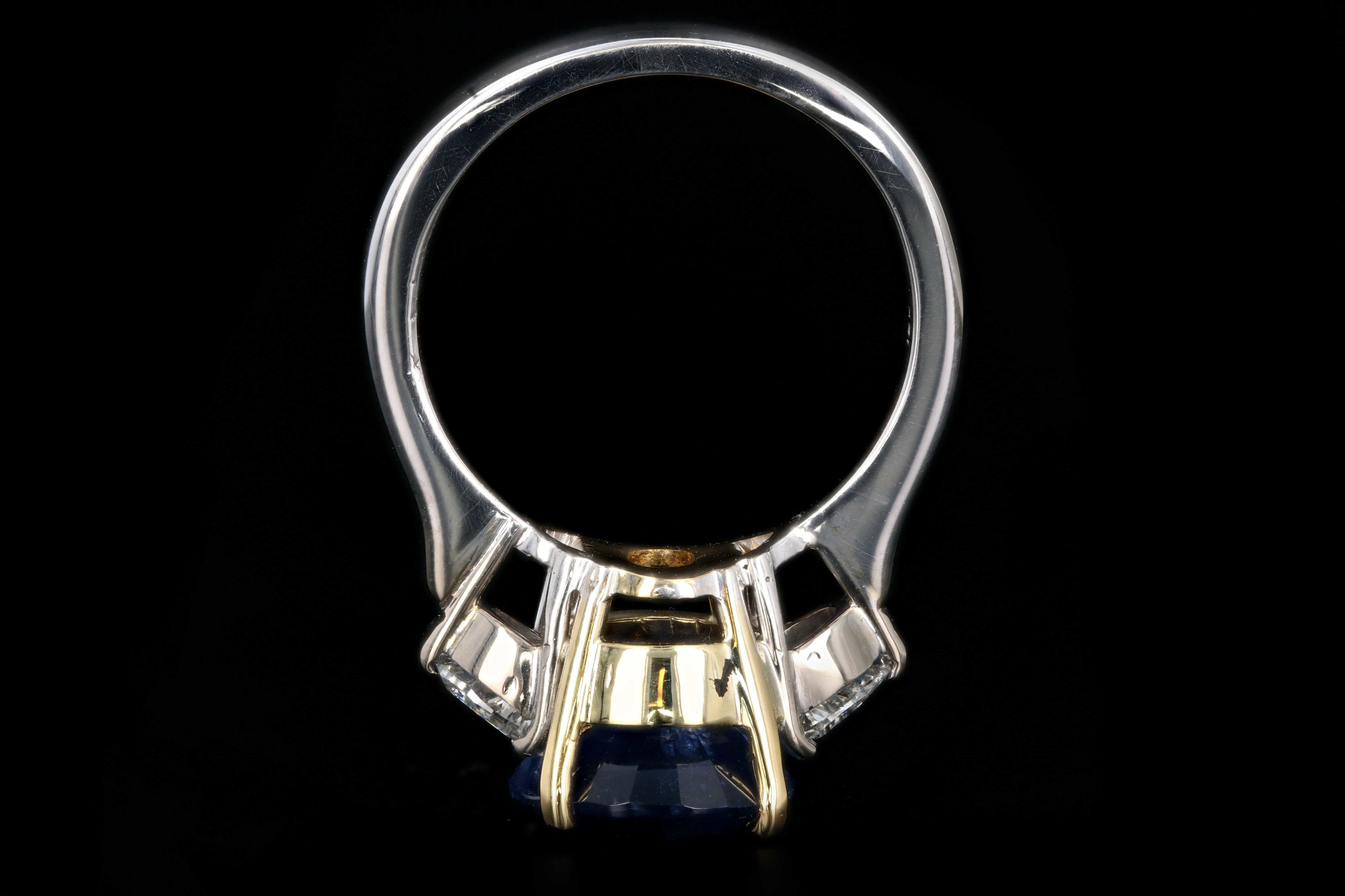 Modern 18K White and Yellow Gold  6.05 Carat Ceylon Sapphire and Half Moon Diamond Ring - Queen May