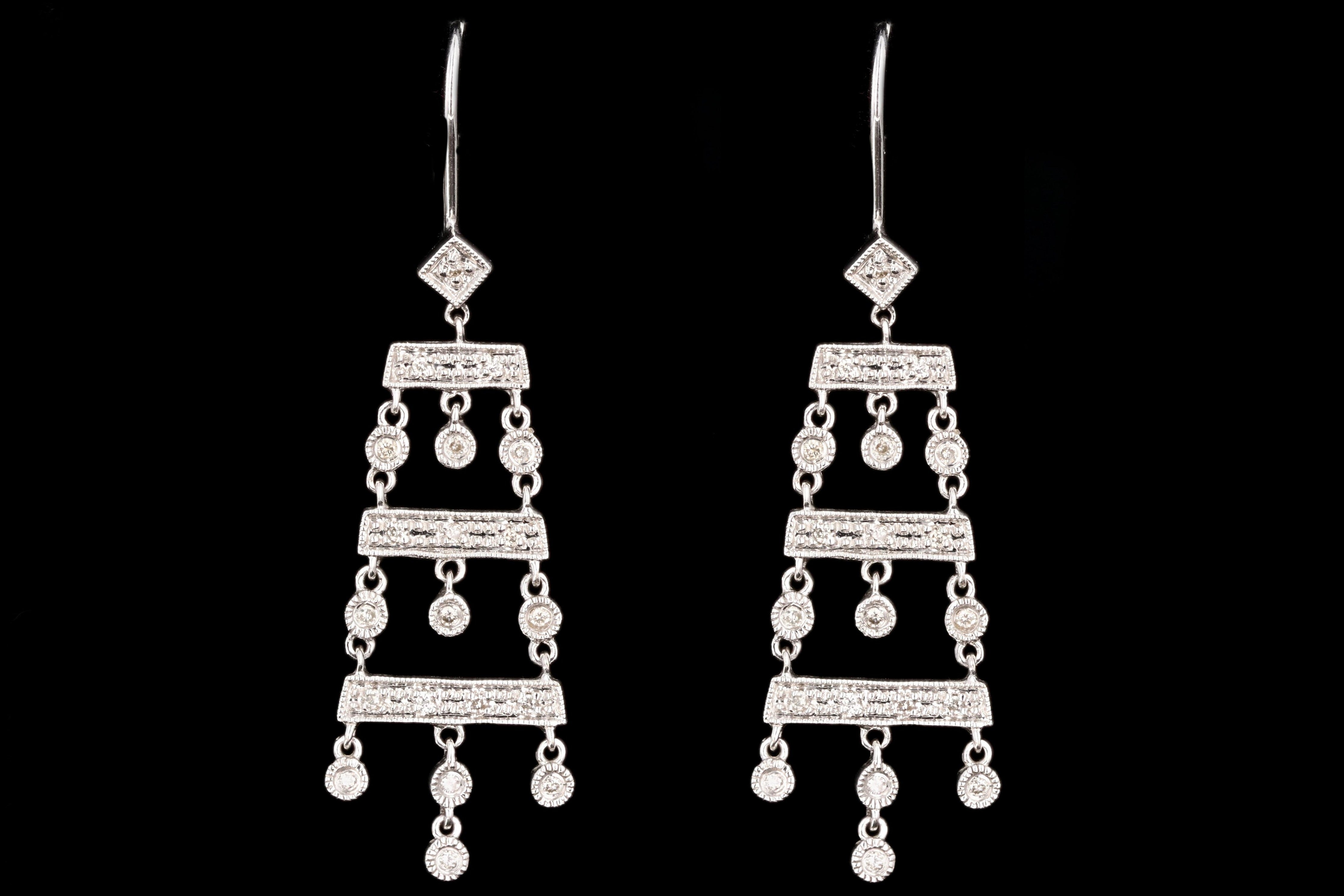 Modern 14K White Gold .15 CTW Round Brilliant Cut Diamond Dangle Earrings - Queen May