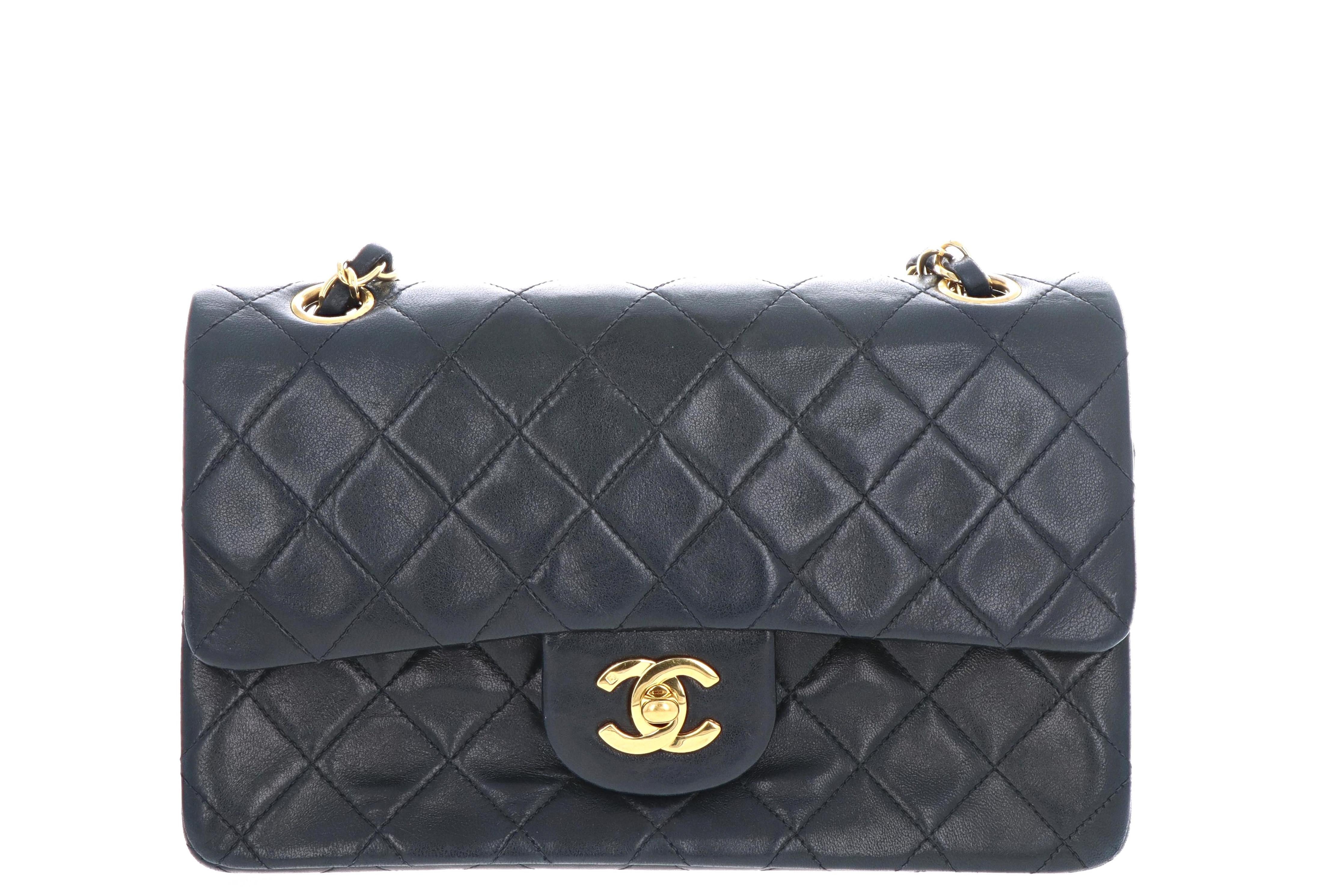 Chanel Vintage Lambskin Small Classic Double Flap Bag Black - Queen May