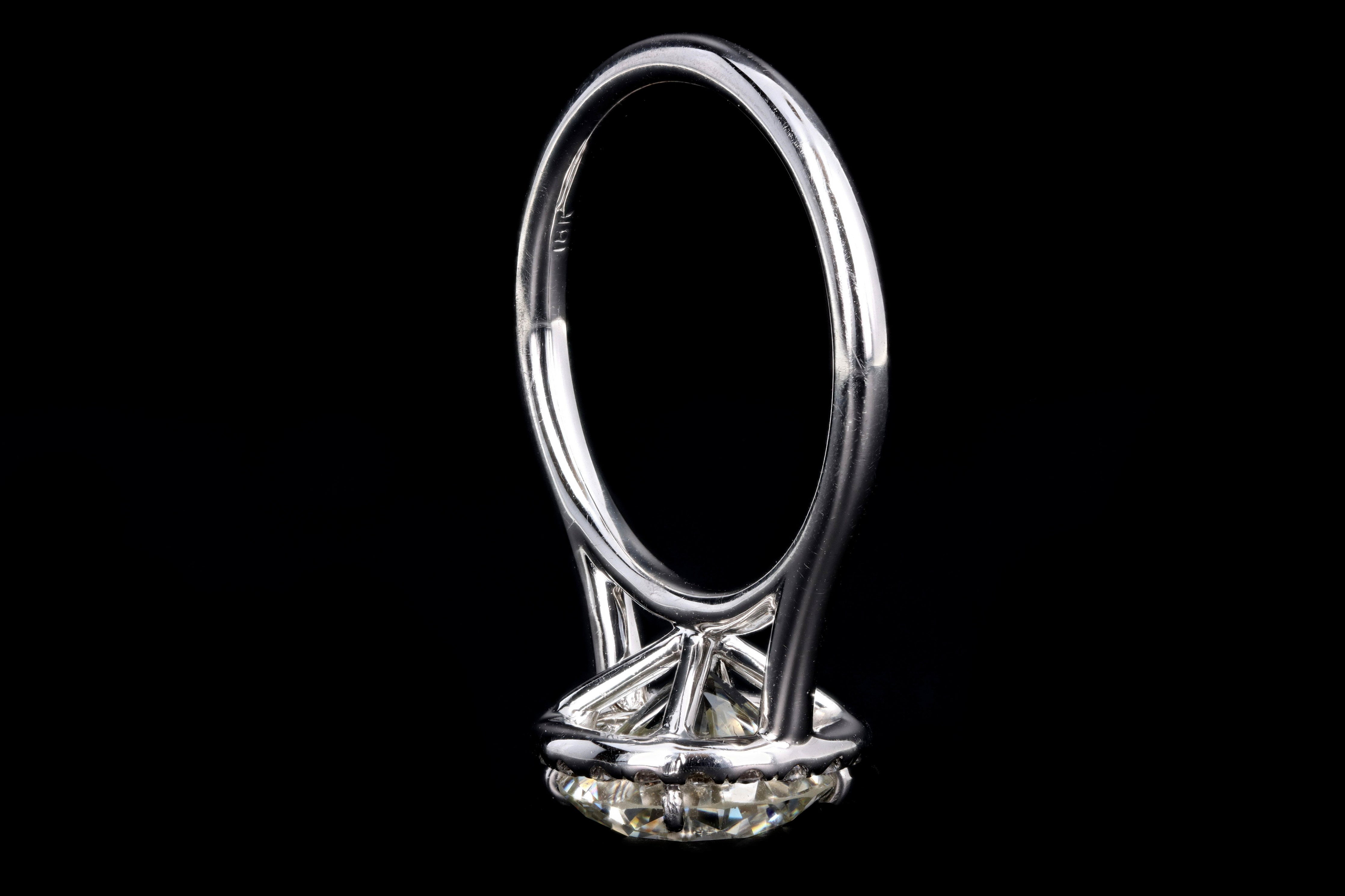 Modern 18K White Gold 3.02 Carat Round Brilliant Cut Diamond Halo Engagement Ring GIA Certified - Queen May