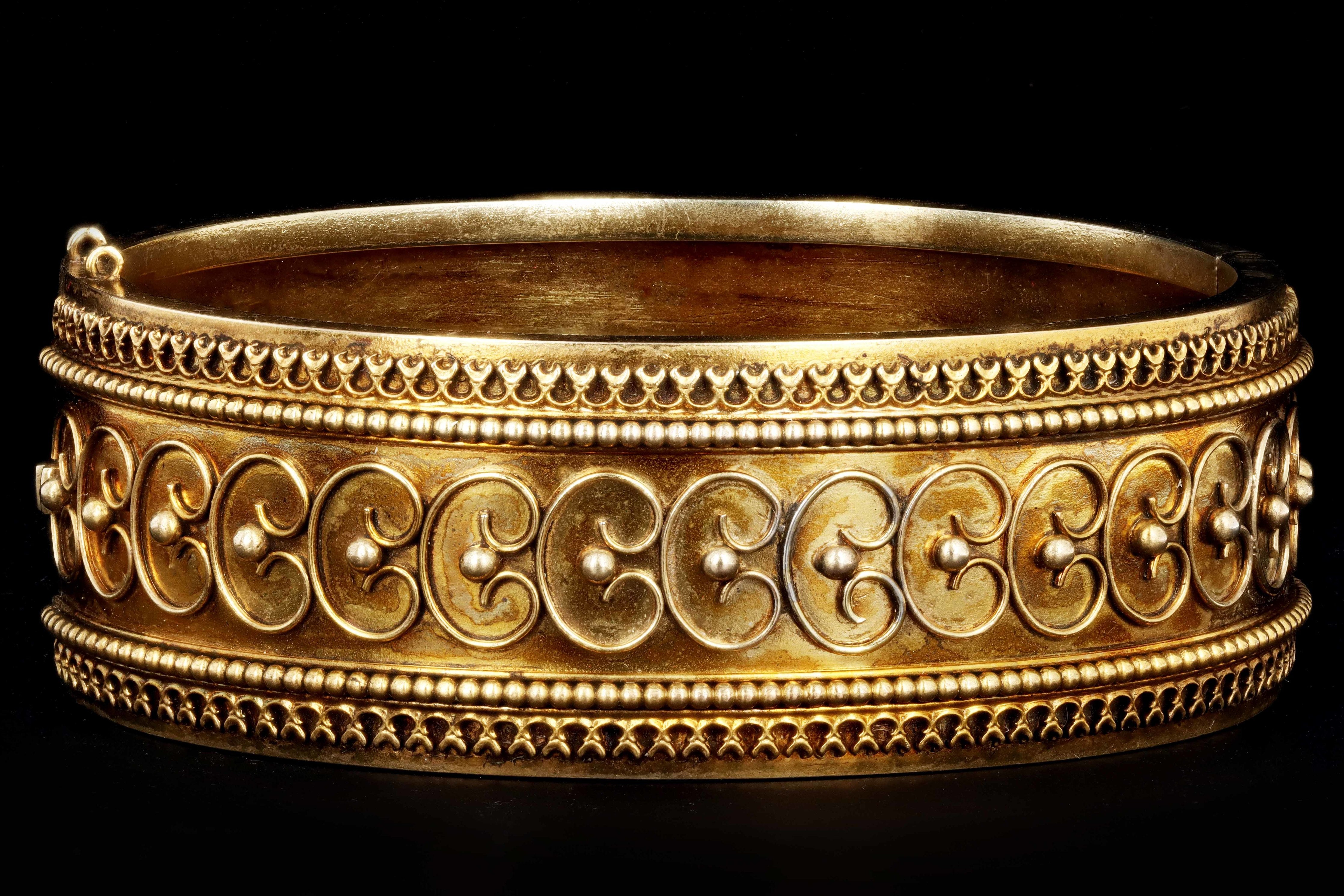 Victorian Etruscan Revival Yellow Gold Bangle c.1880's - Queen May