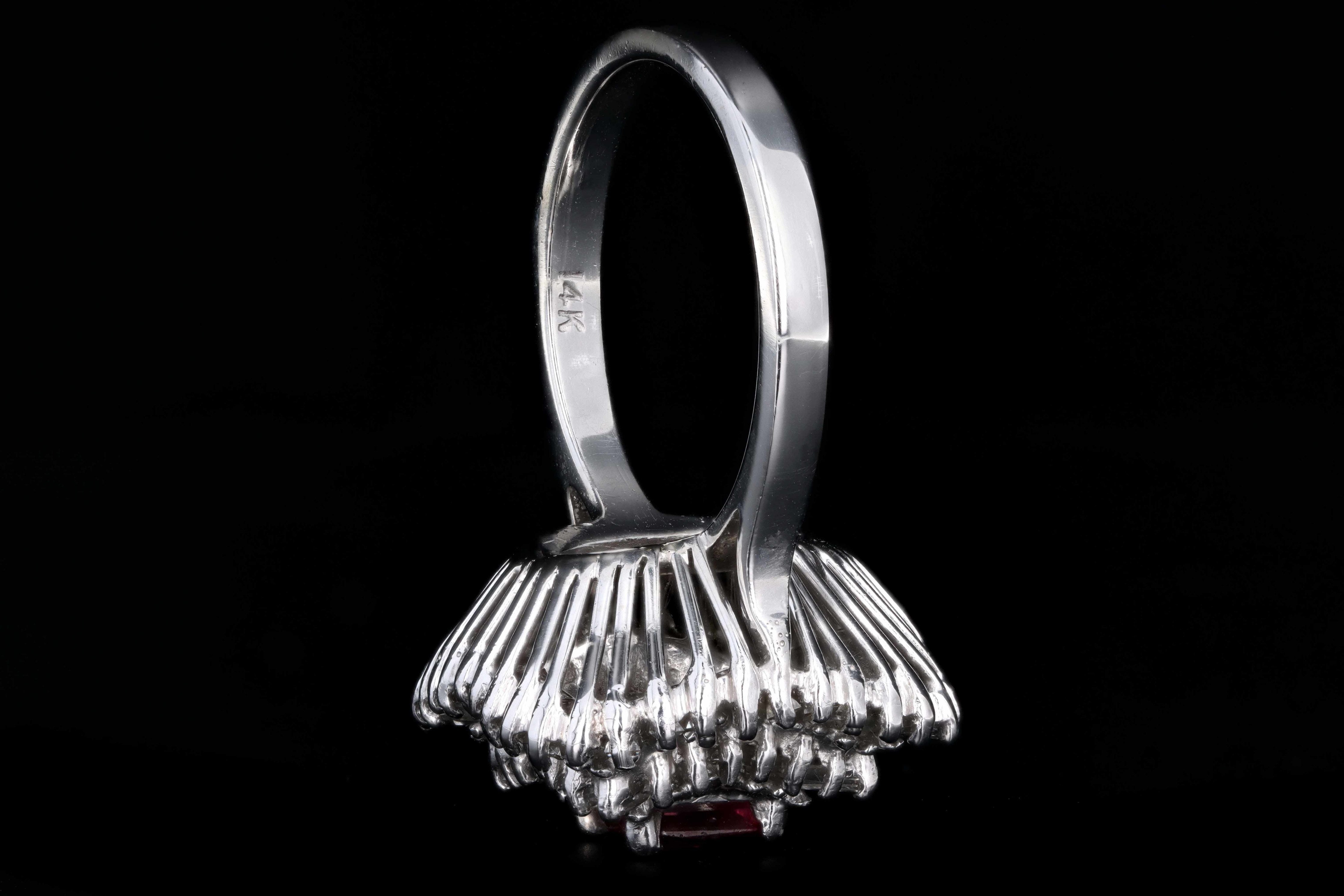 Retro 14K White Gold .60 Carat Natural Pink Sapphire and Baguette Cut Diamond Ring - Queen May
