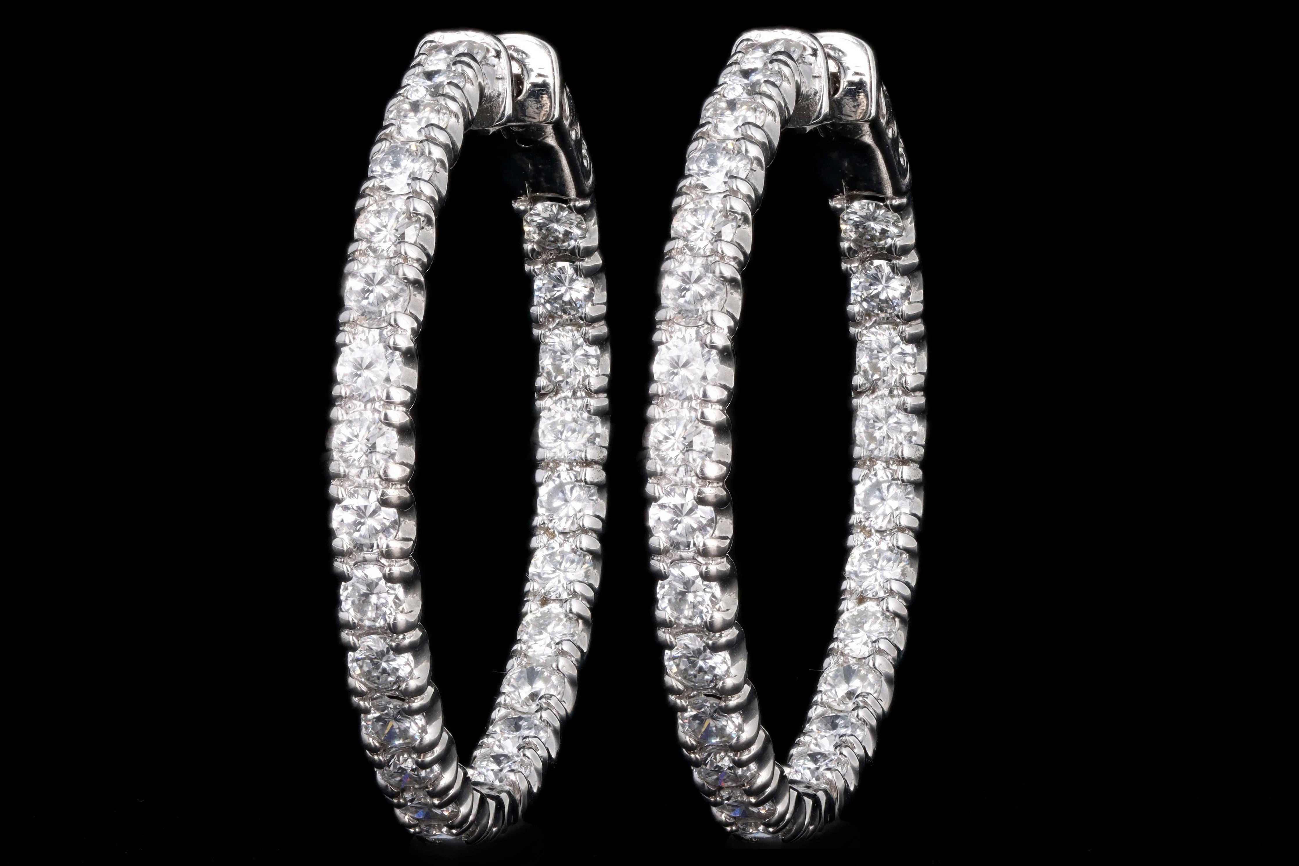New 14K White Gold 4.37 Carat Total Weight Diamond Inside-Out Hoop Earrings - Queen May