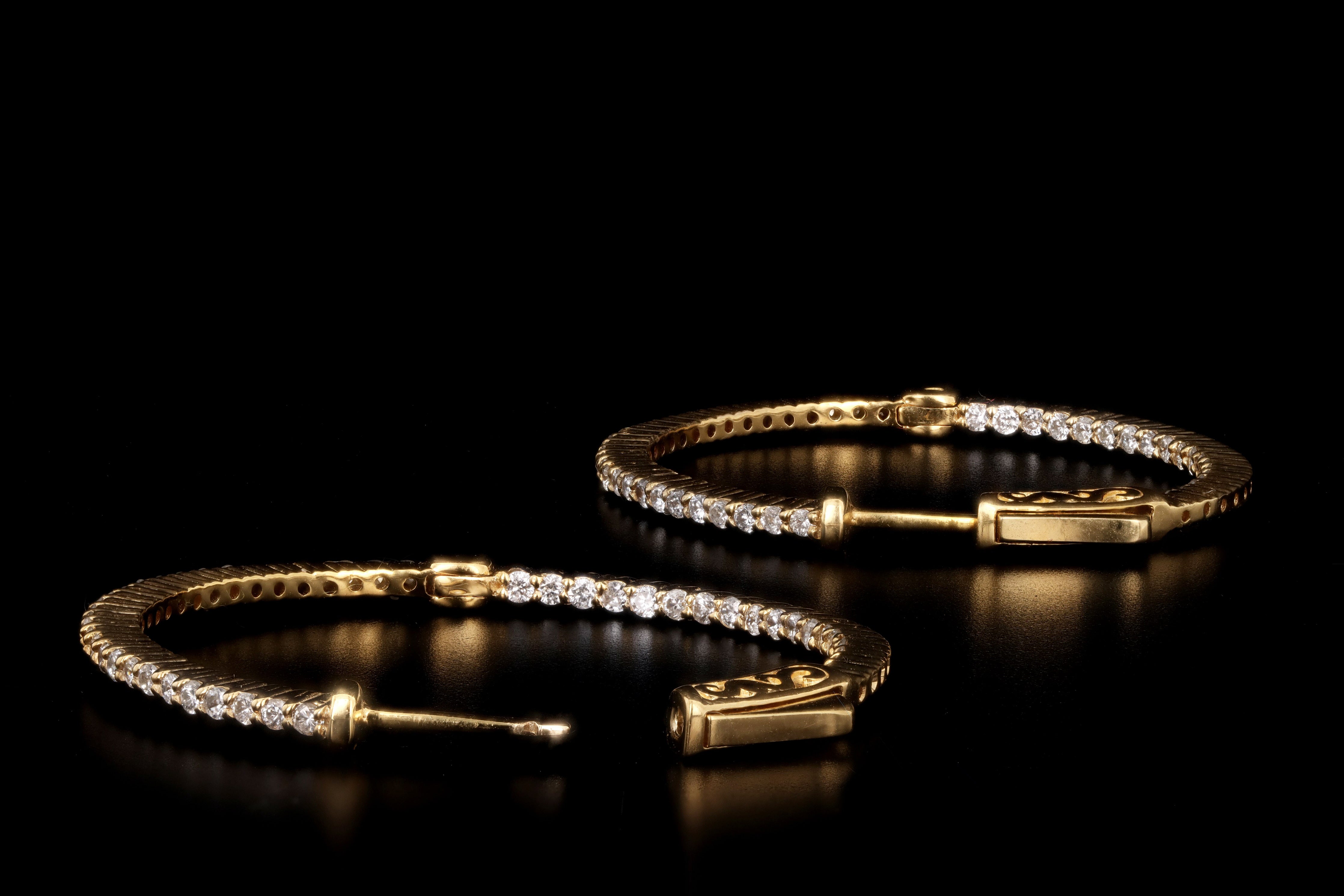 New 14K Yellow Gold 0.93 Carat Total Weight Round Brilliant Diamond Inside-Outside Hoop Earrings - Queen May
