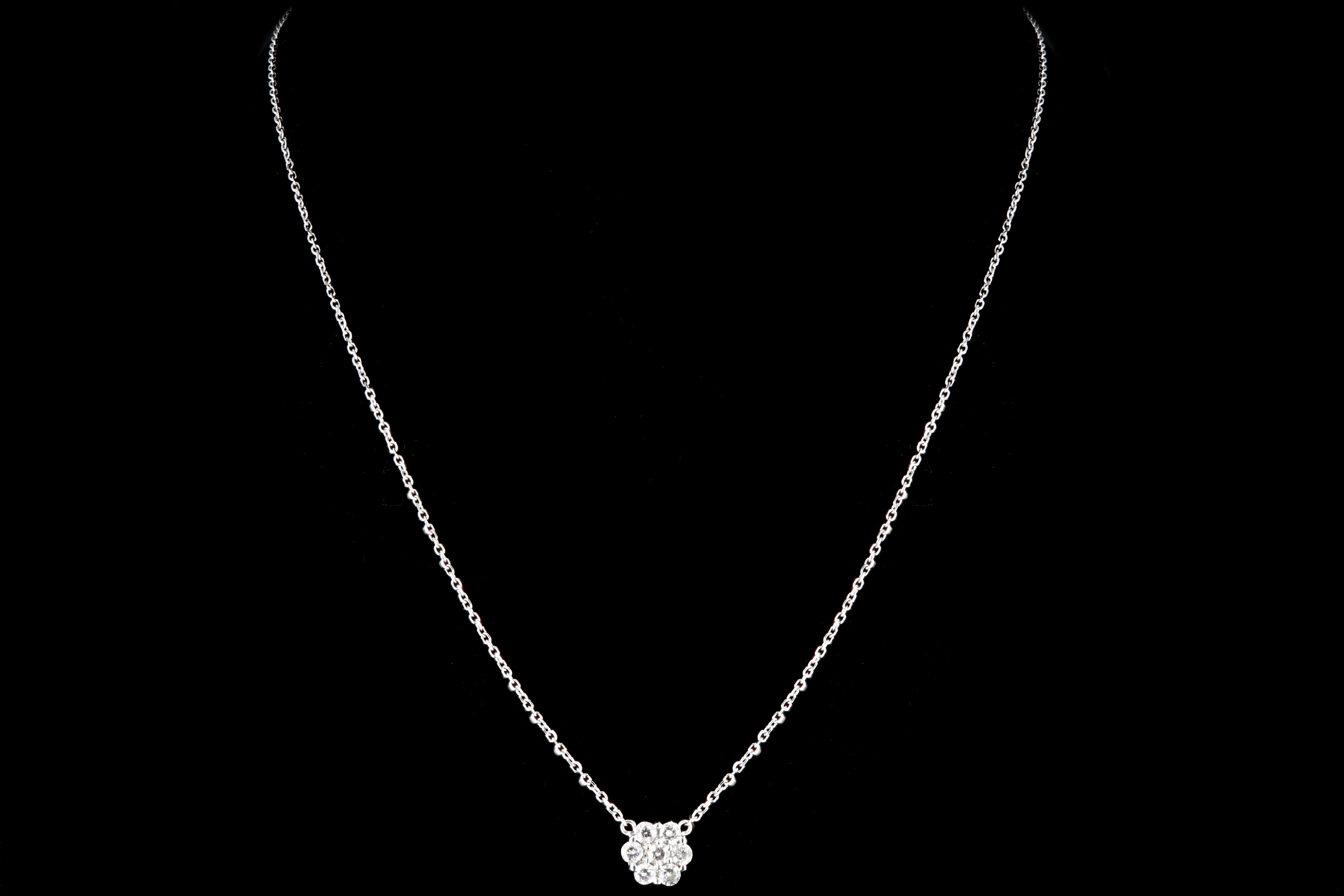 Modern 14K White Gold .35 CTW Round Brilliant Cut Diamond Cluster Necklace - Queen May