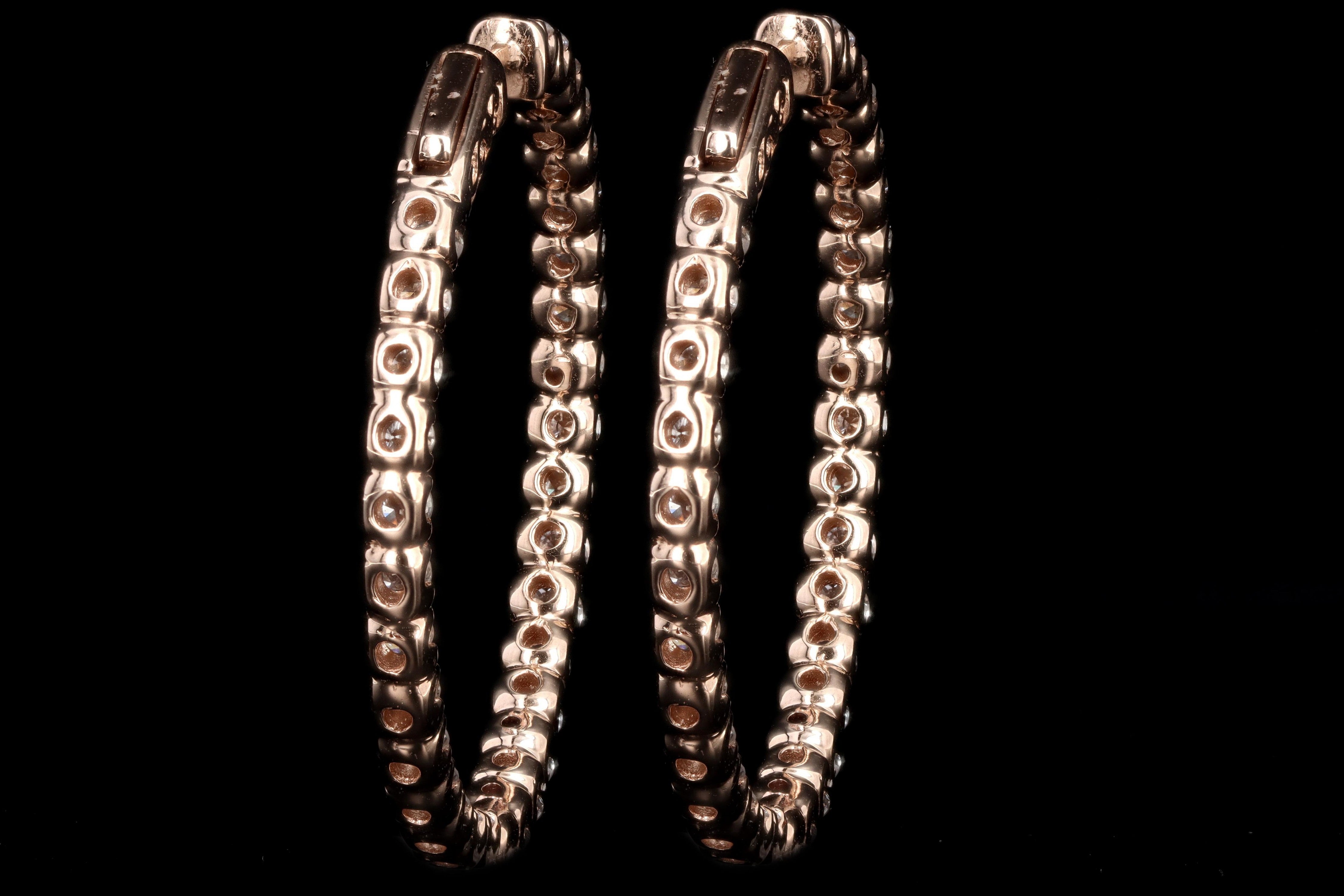 New 14K Rose Gold 5.27 Carat Total Weight Diamond Carat Total Weight Inside-Out Hoop Earrings - Queen May