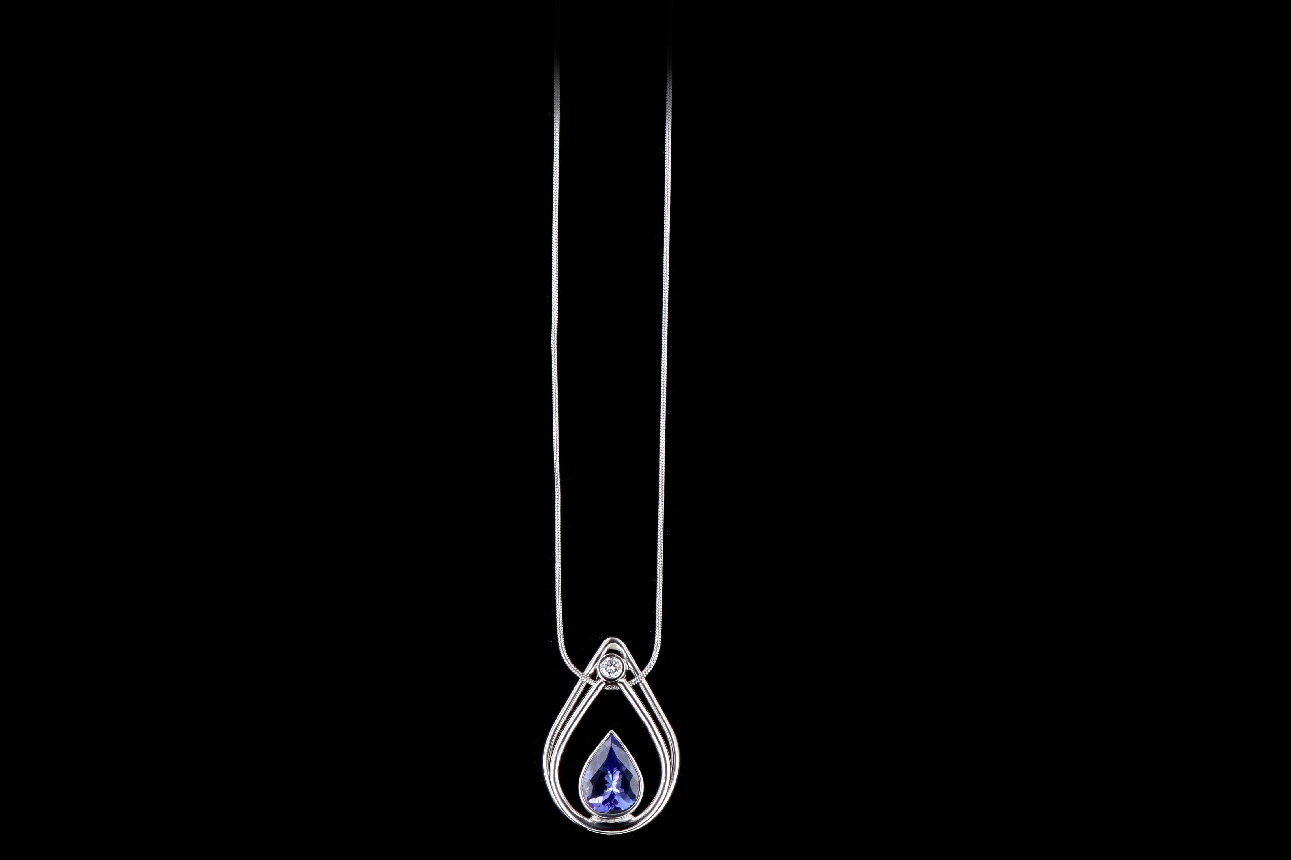 Modern Platinum 2.90 Carat Tanzanite & Diamond Pendant Necklace - Queen May