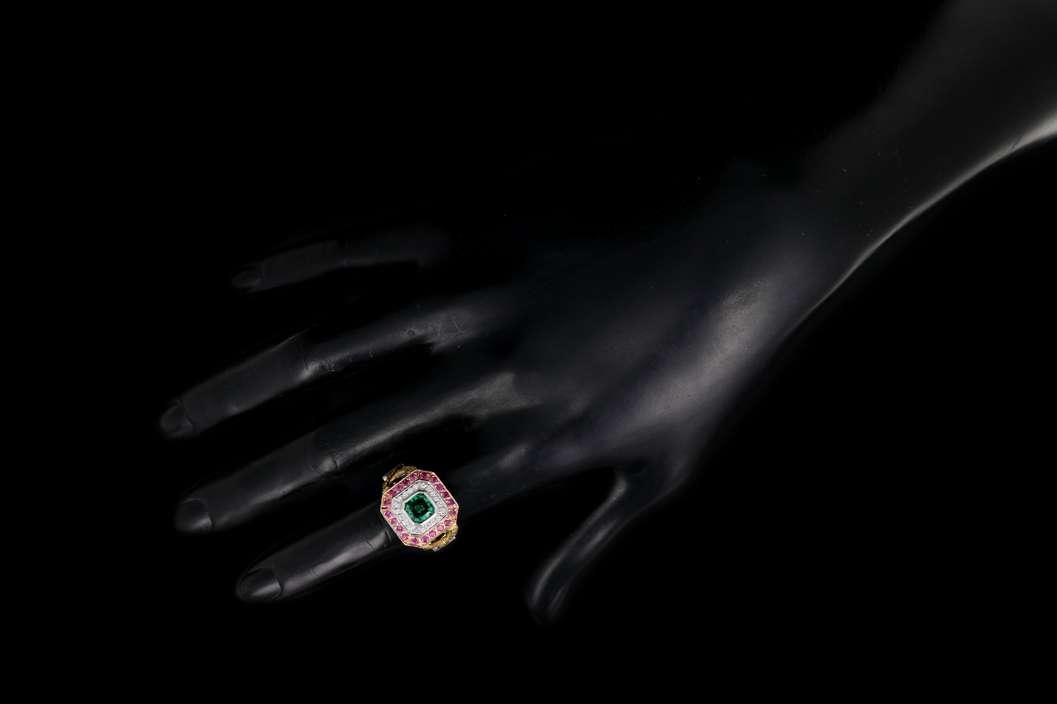 Modern 18k 2.2CT Tsavorite Set With Diamonds, Yellow and Pink Sapphires Ring - Queen May