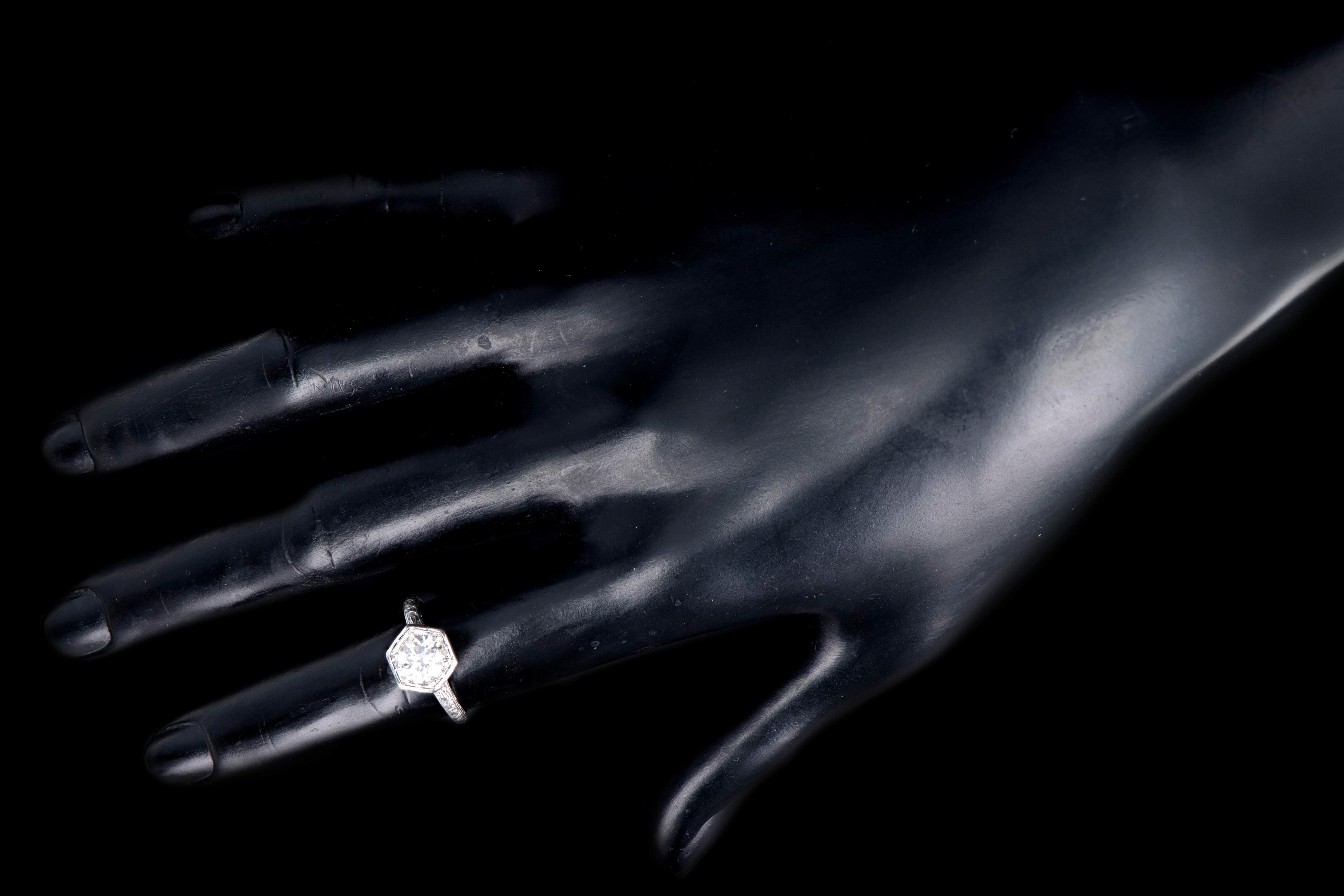Art Deco Platinum 1.0 Carat Old European Cut Diamond Orange Blossom Engagement Ring - Queen May