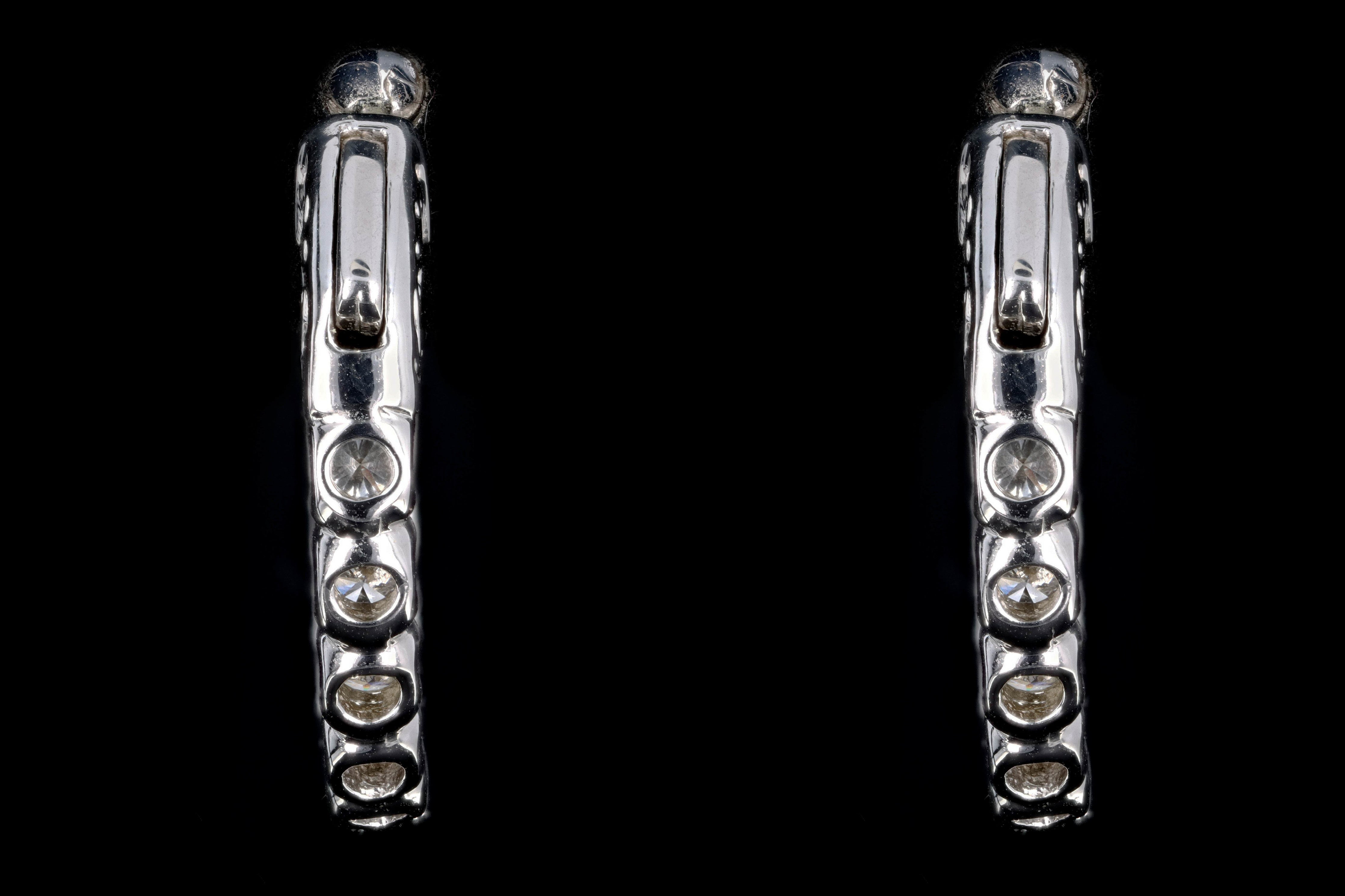 New 14K White Gold 2.58 Carat Round Brilliant Diamond Hoop Earrings - Queen May