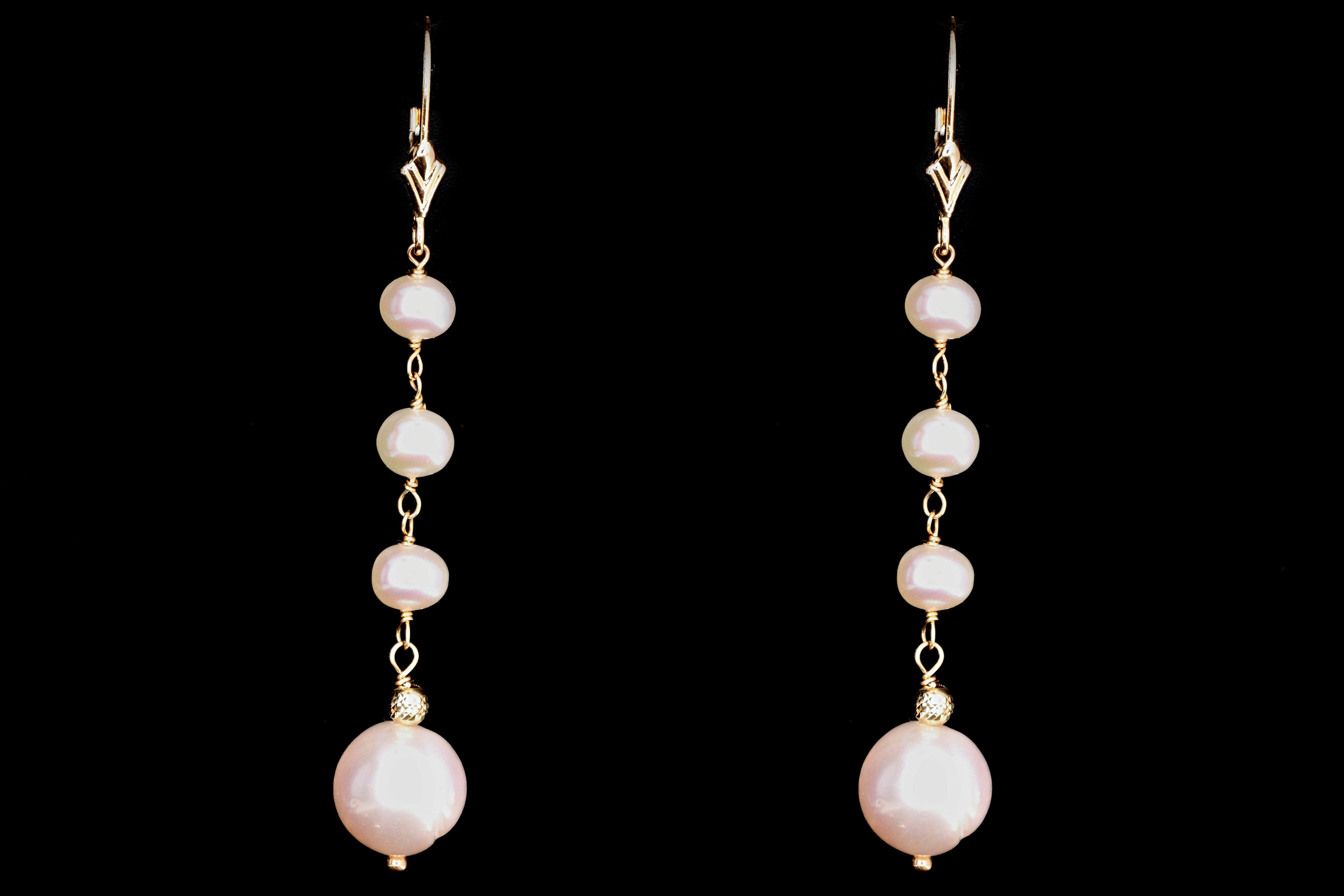 New 14K Yellow Gold Freshwater Cultured Pearl Drop Earrings - Queen May