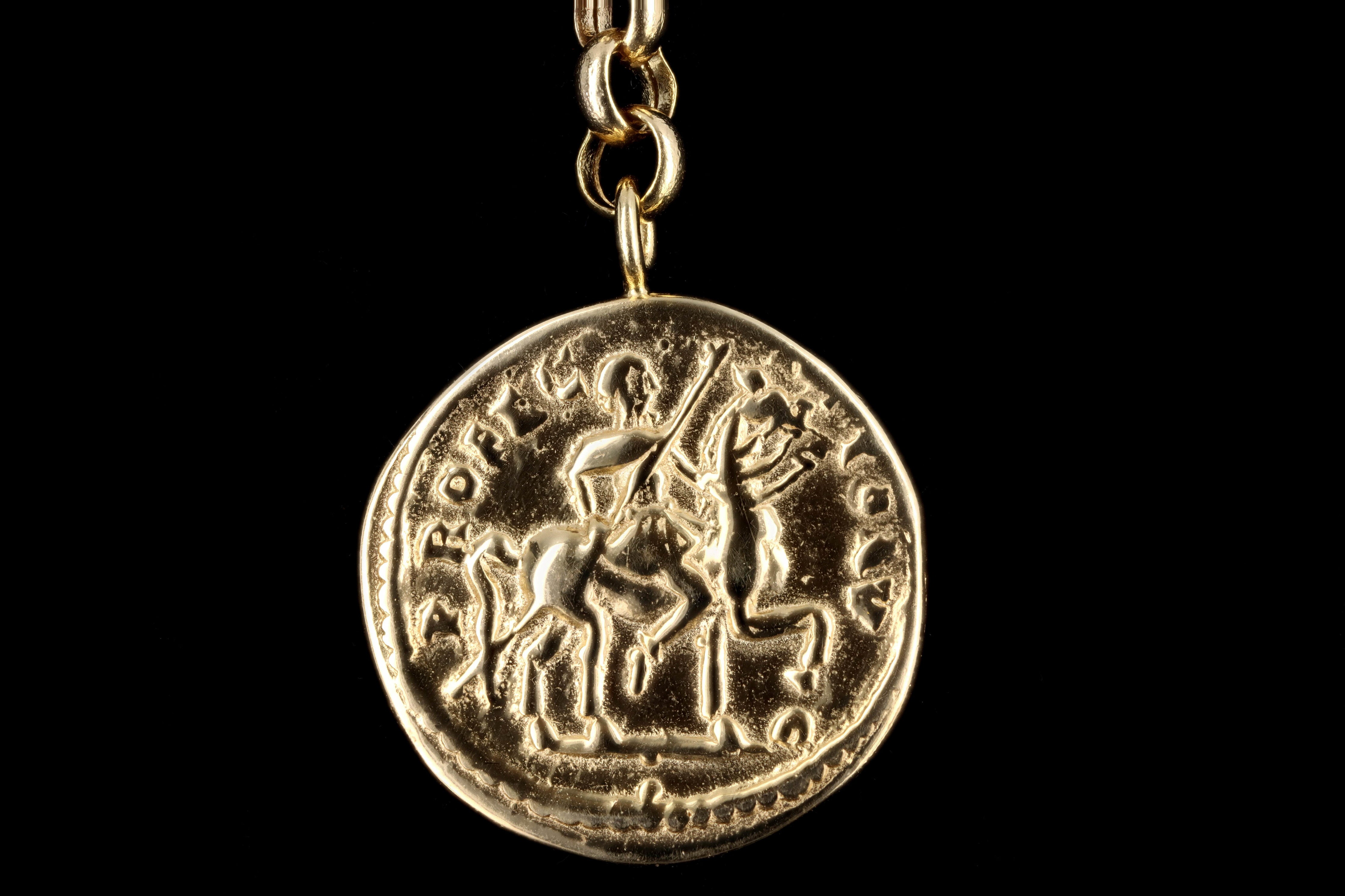New 14K Yellow Gold Coin Medallion Lariat Pendant Necklace - Queen May