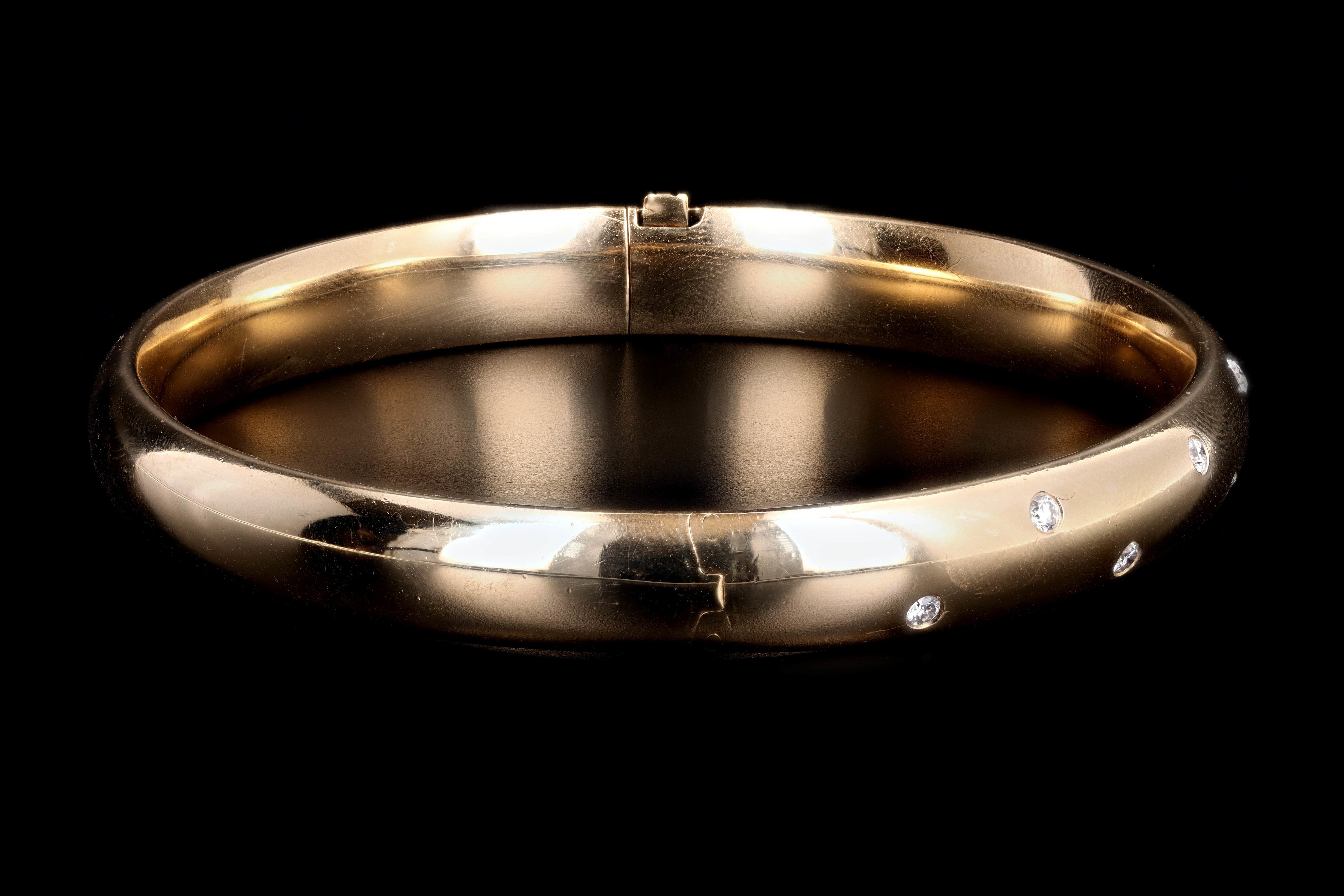 Modern 14K Yellow Gold .35 Carat Round Brilliant Diamond Bangle - Queen May