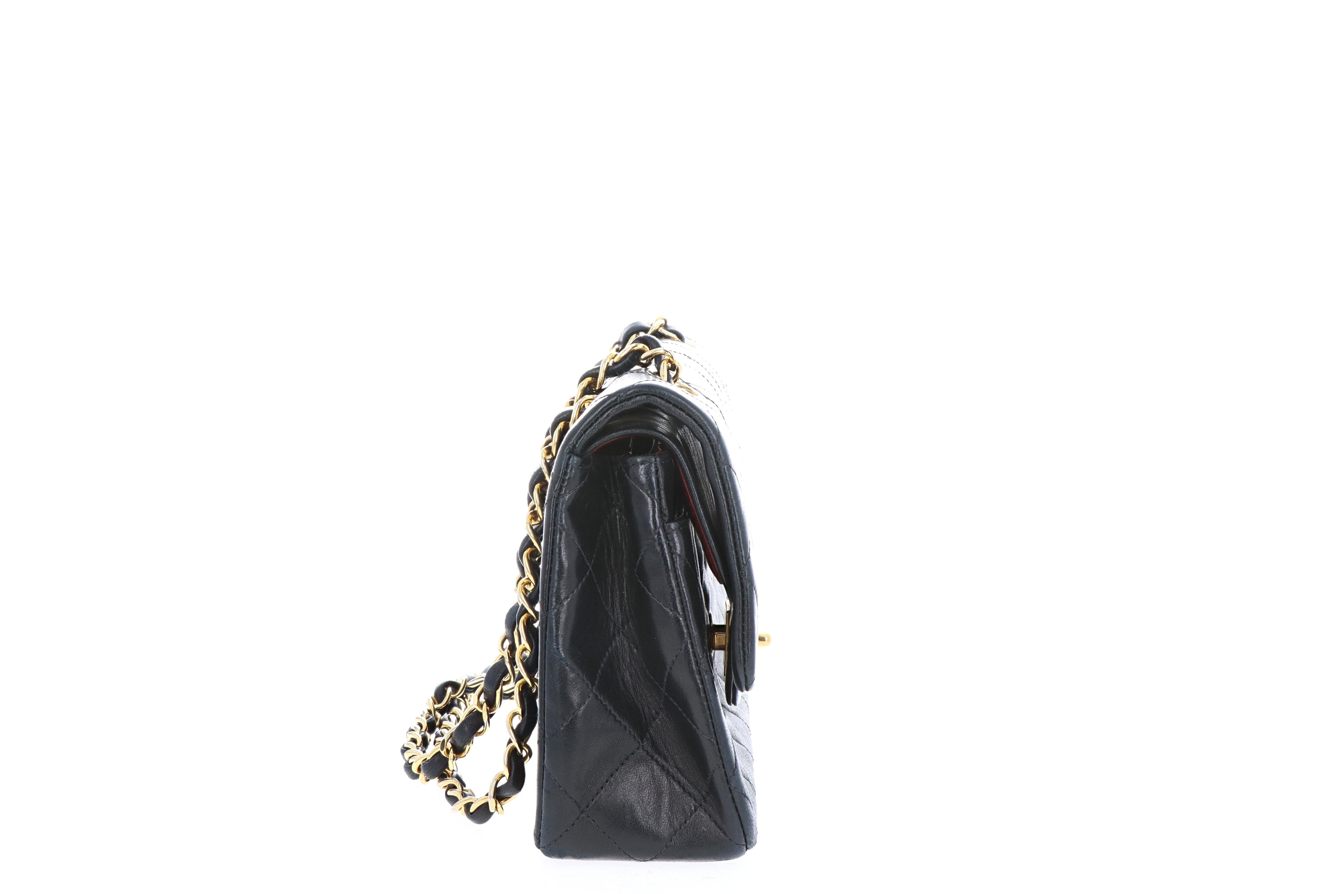 Chanel Vintage Lambskin Small Classic Double Flap Bag Black - Queen May