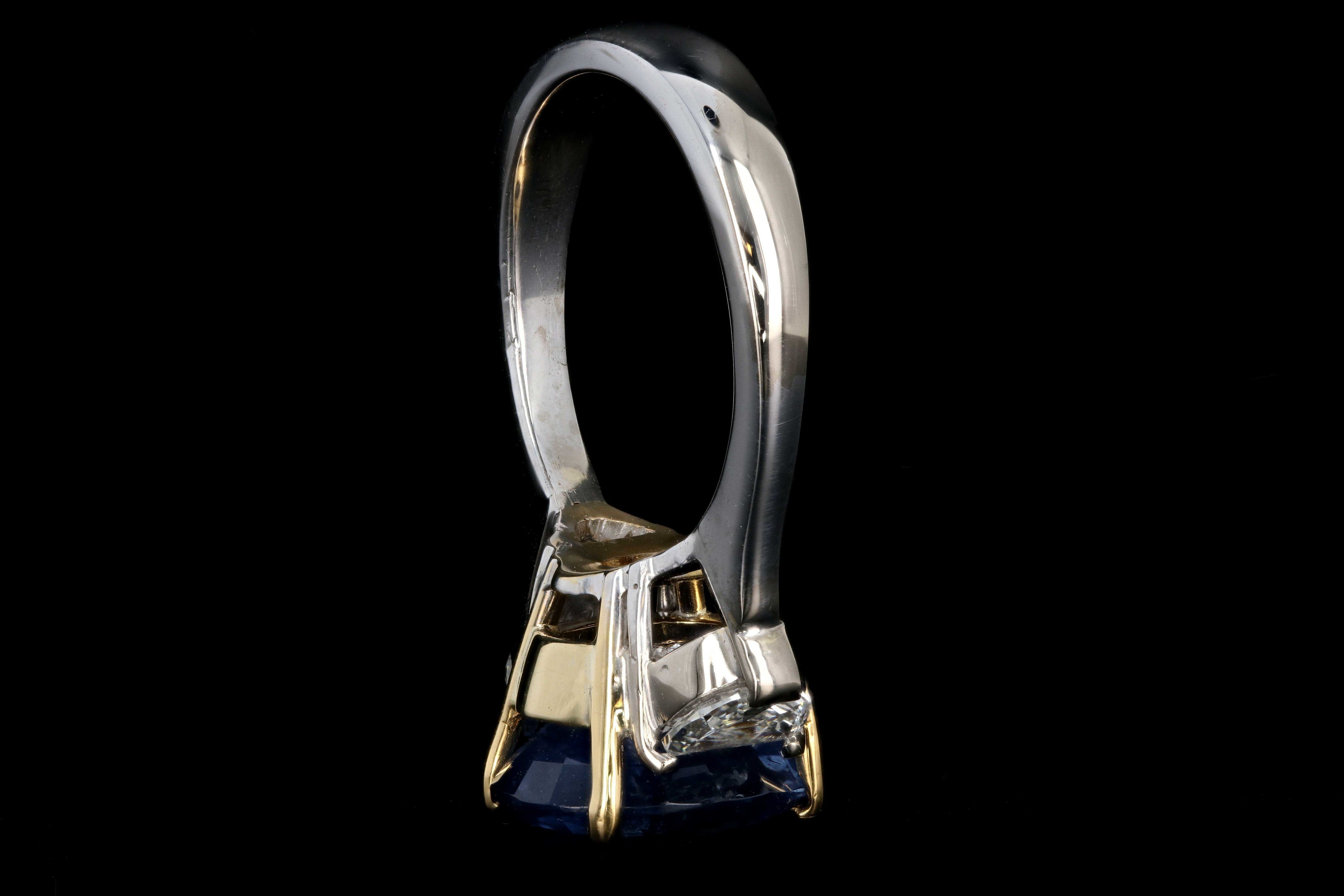 Modern 18K White and Yellow Gold  6.05 Carat Ceylon Sapphire and Half Moon Diamond Ring - Queen May