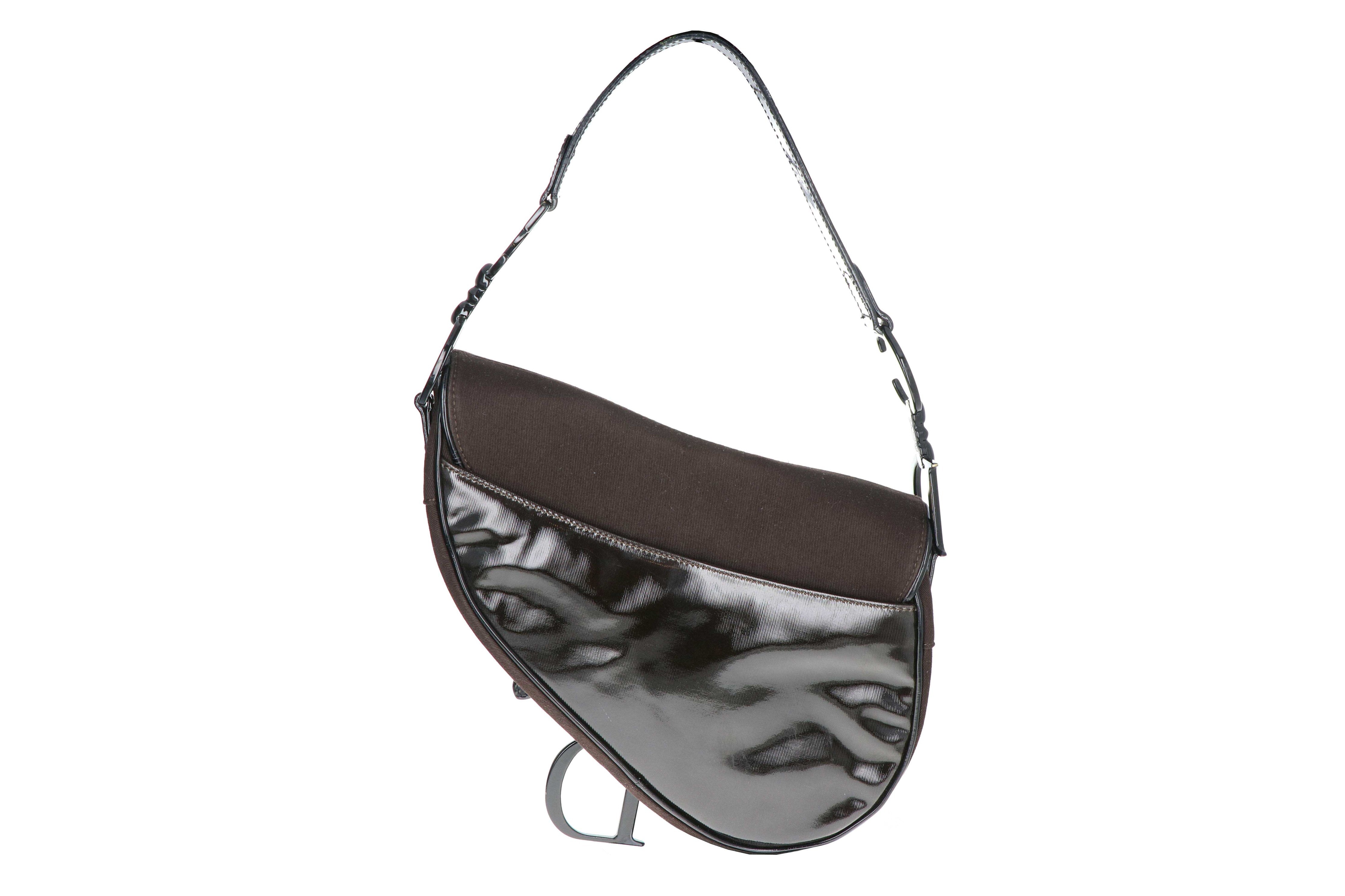 Christian Dior Patent-Trimmed Saddle Bag - Queen May