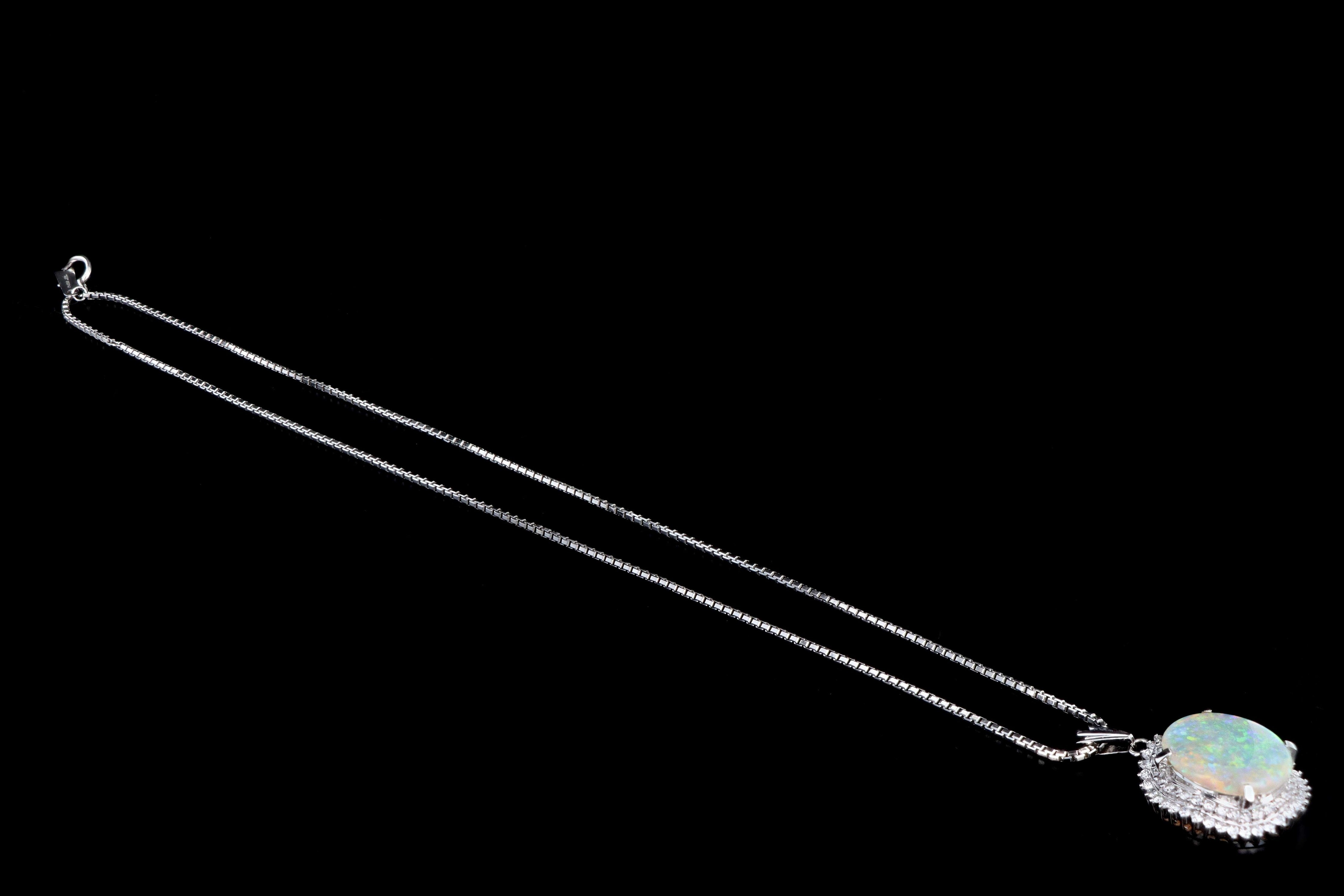 Modern Platinum 3.45 Carat Opal & Diamond Pendant Necklace - Queen May