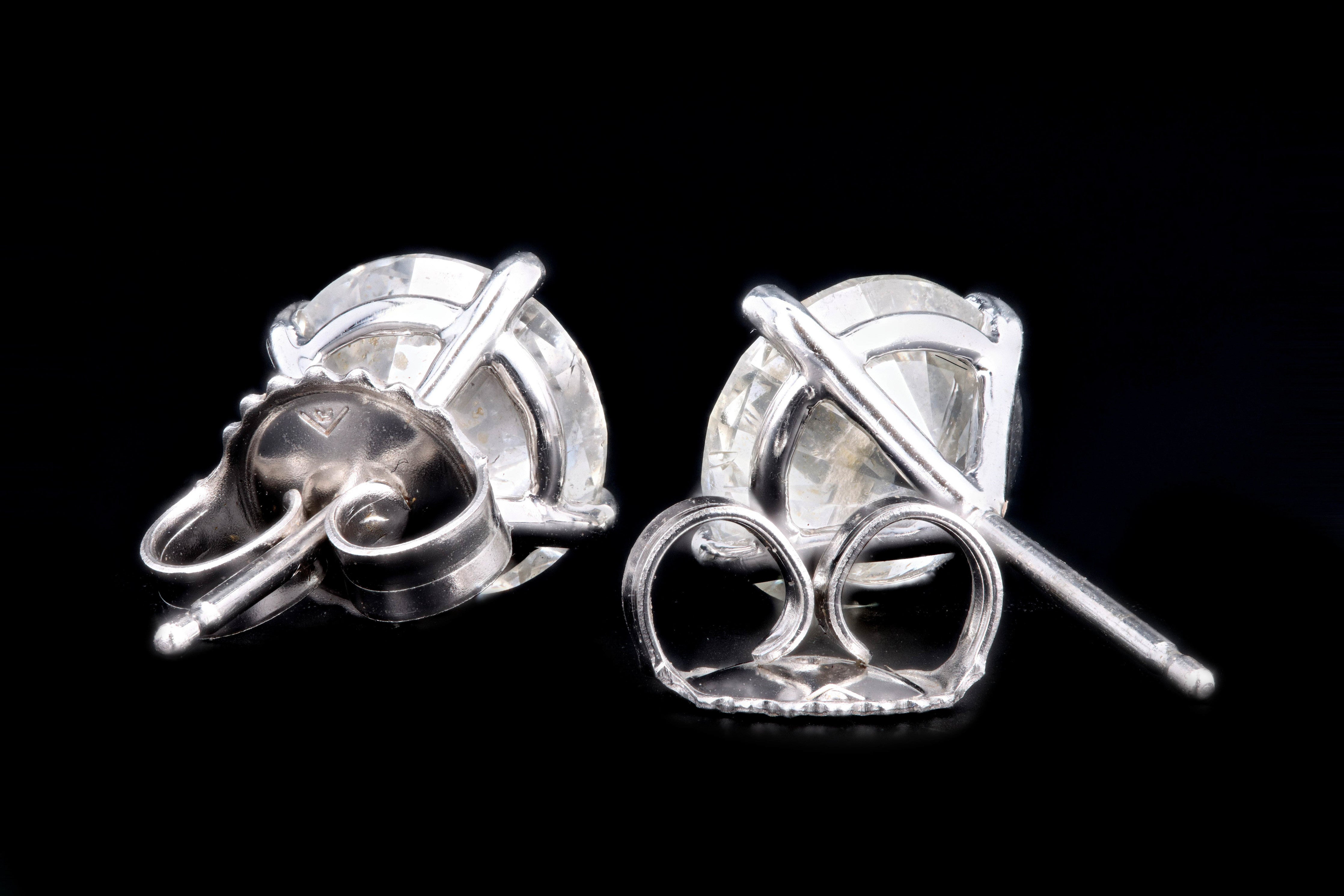 14K White Gold 3.21 Carat Total Weight Round Brilliant Diamond Martini Stud Earrings - Queen May