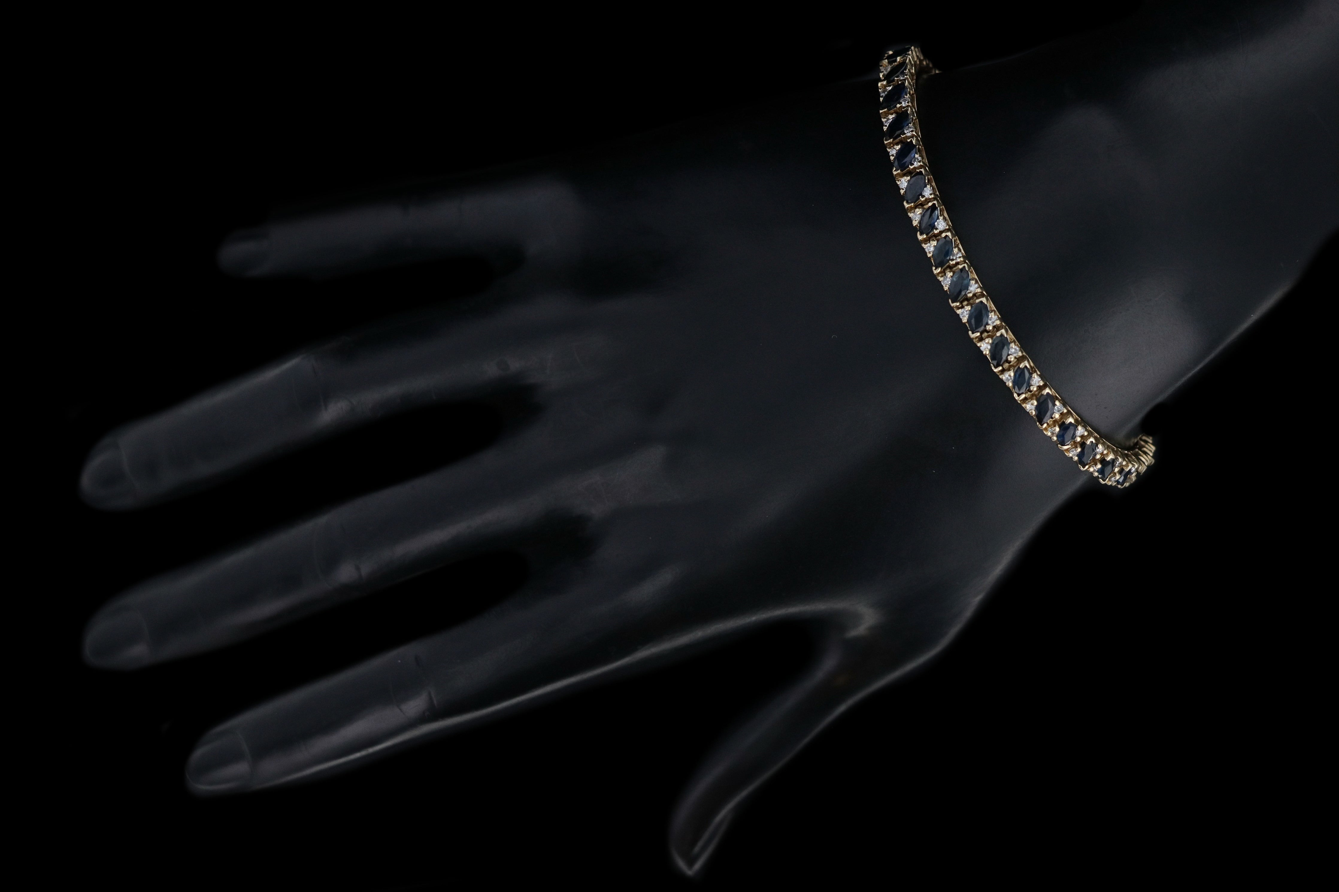 Vintage 14K Yellow Gold 4.5 Carat Marquise Cut Natural Sapphire & Diamond Bracelet - Queen May
