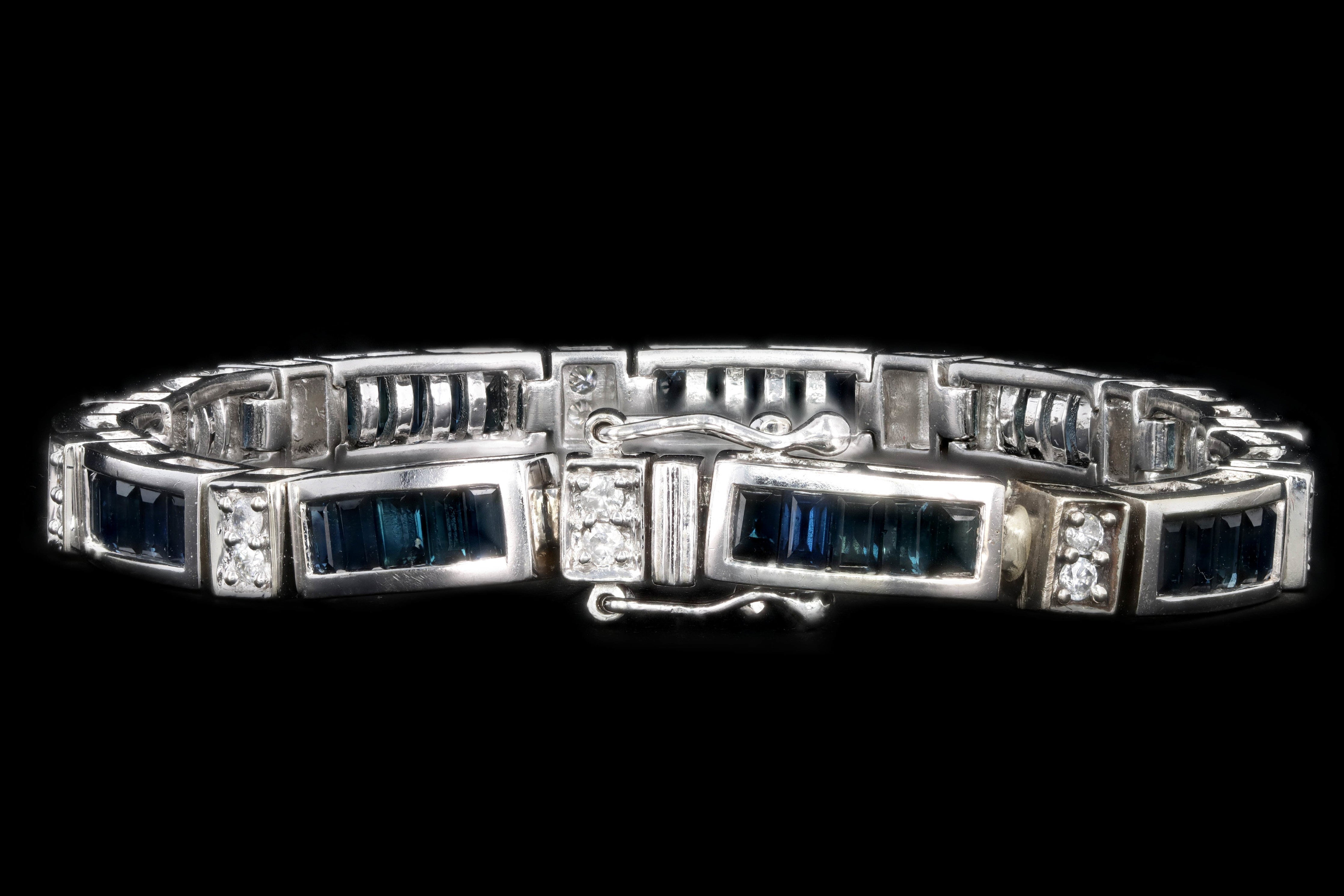 14K White Gold 3.5 Carat Natural Sapphire & Diamond Bracelet - Queen May