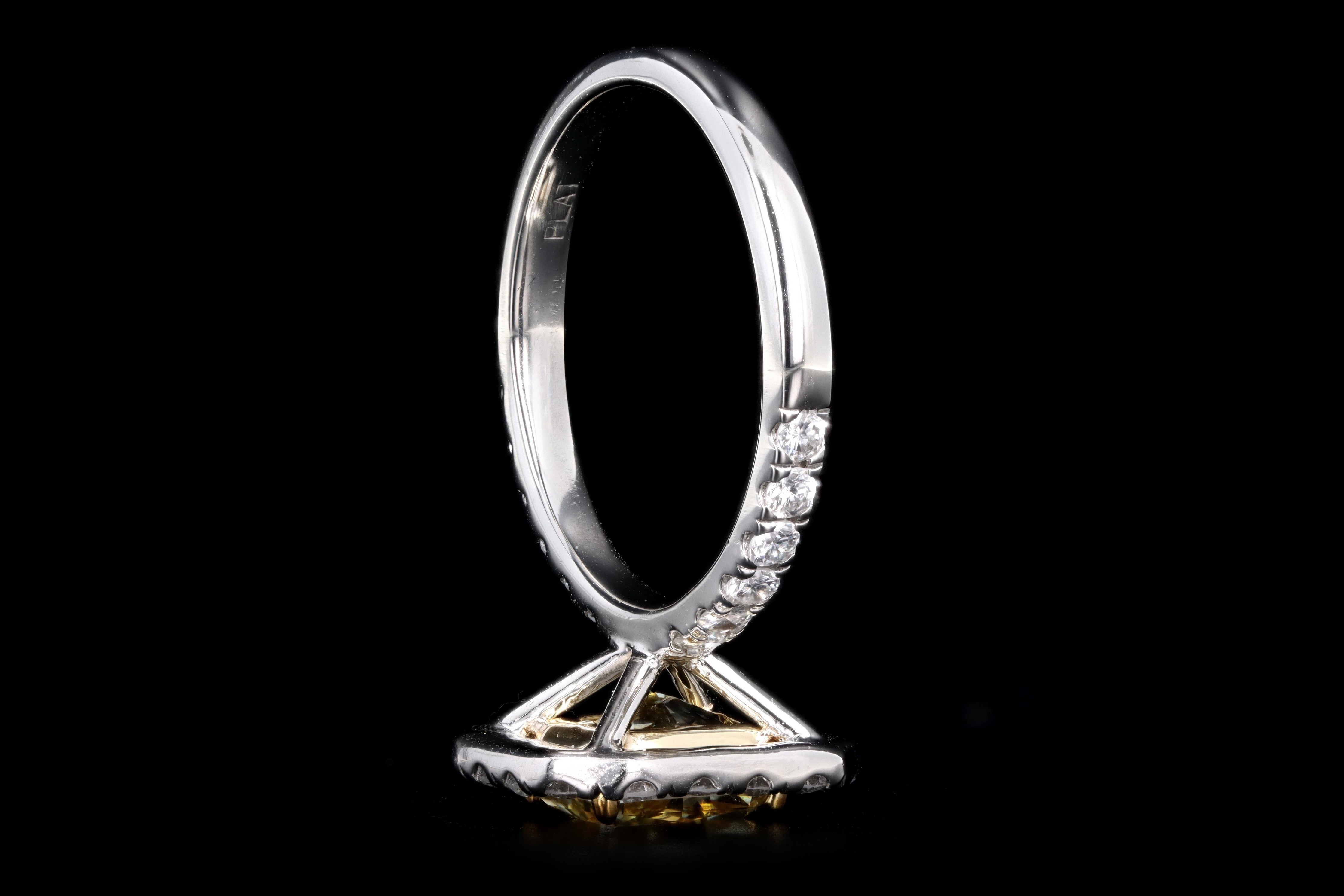 New Platinum 1.73 Carat Fancy Yellow Radiant Cut Diamond Ring GIA Certified - Queen May