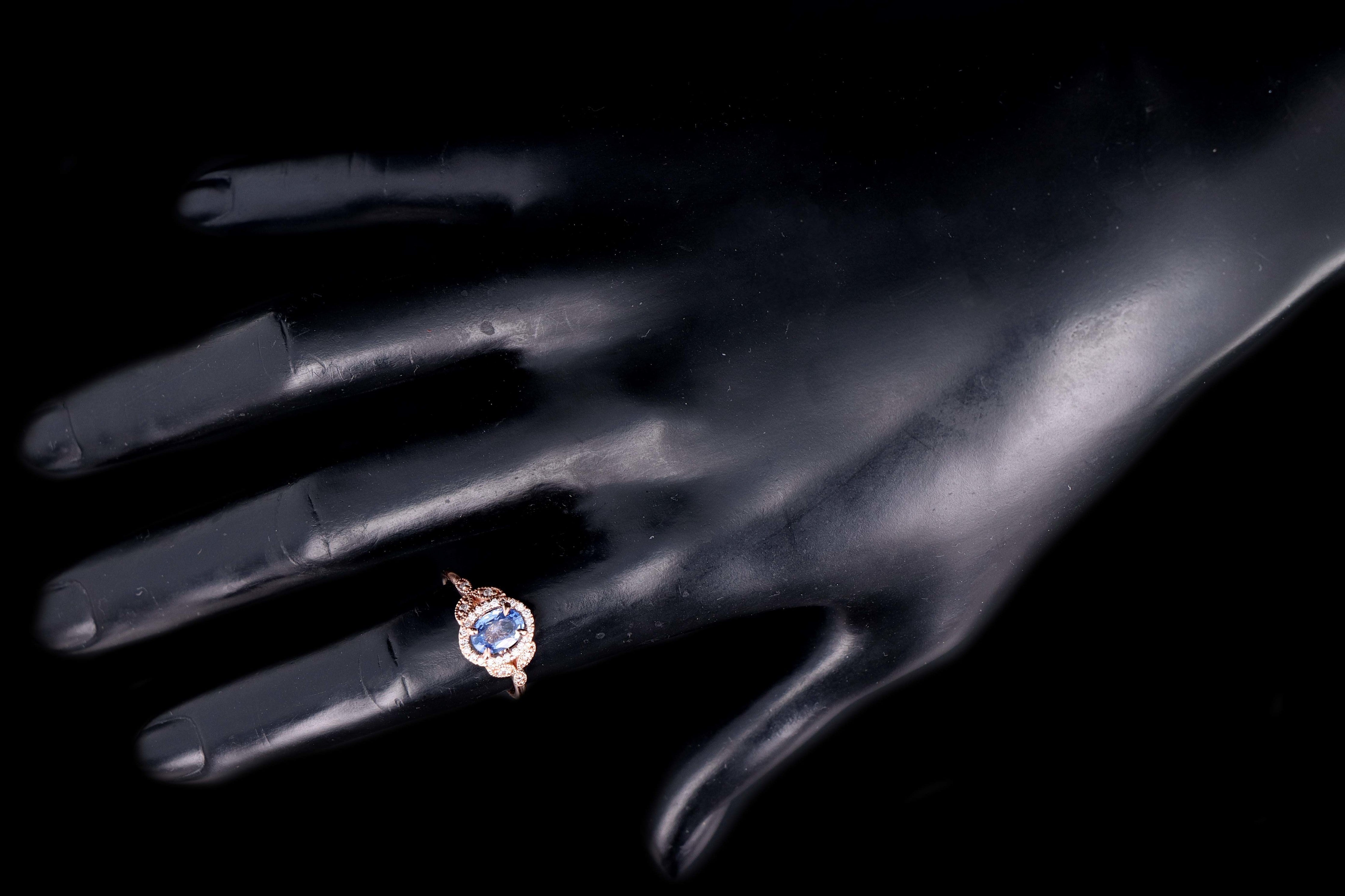 New 18K Rose Gold 1.21 Oval Cut Sri Lanka Sapphire & Diamond Ring GIA Certified - Queen May