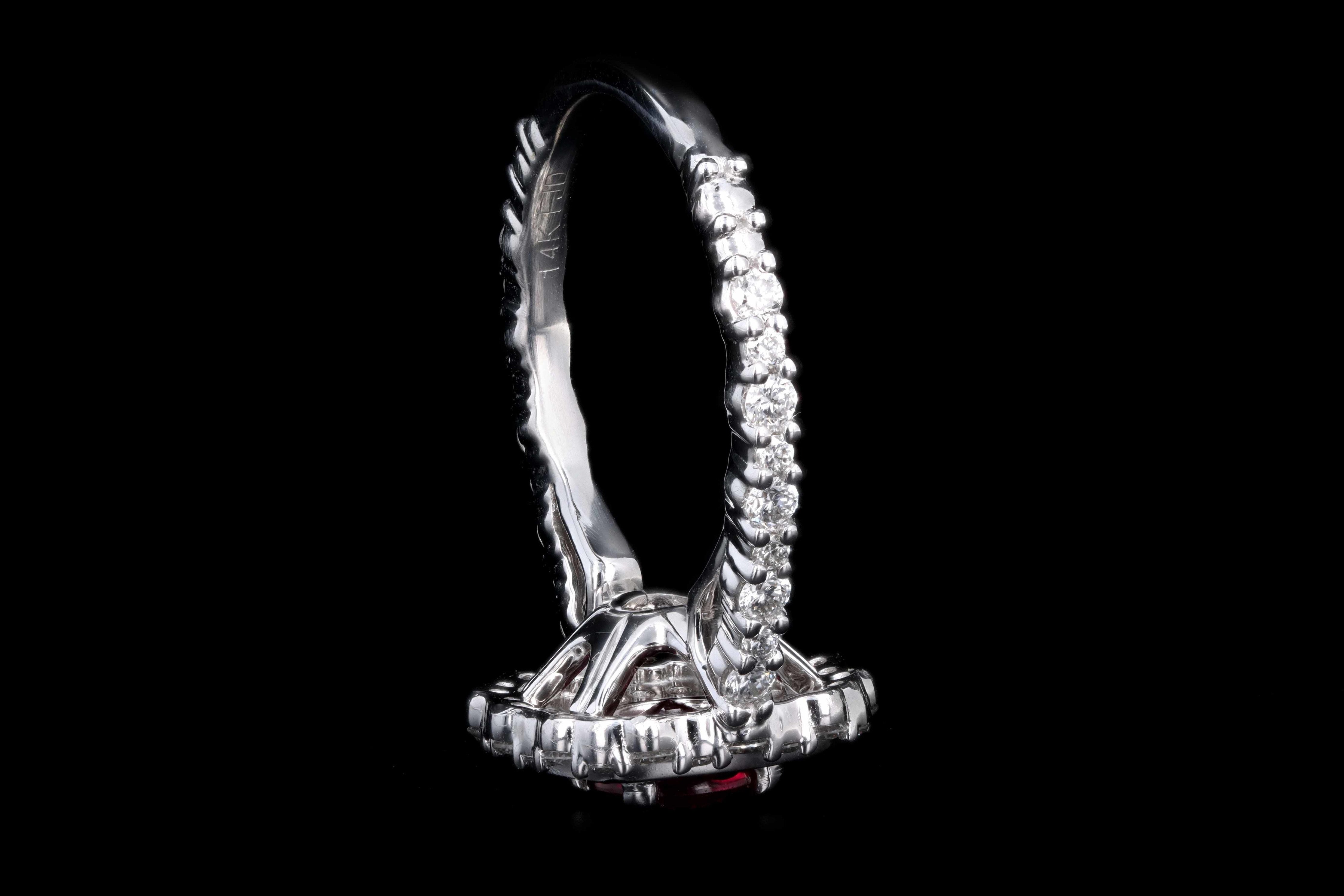 Modern 14K White Gold 1.02 Carat Natural Ruby and Diamond Double Halo Ring - Queen May