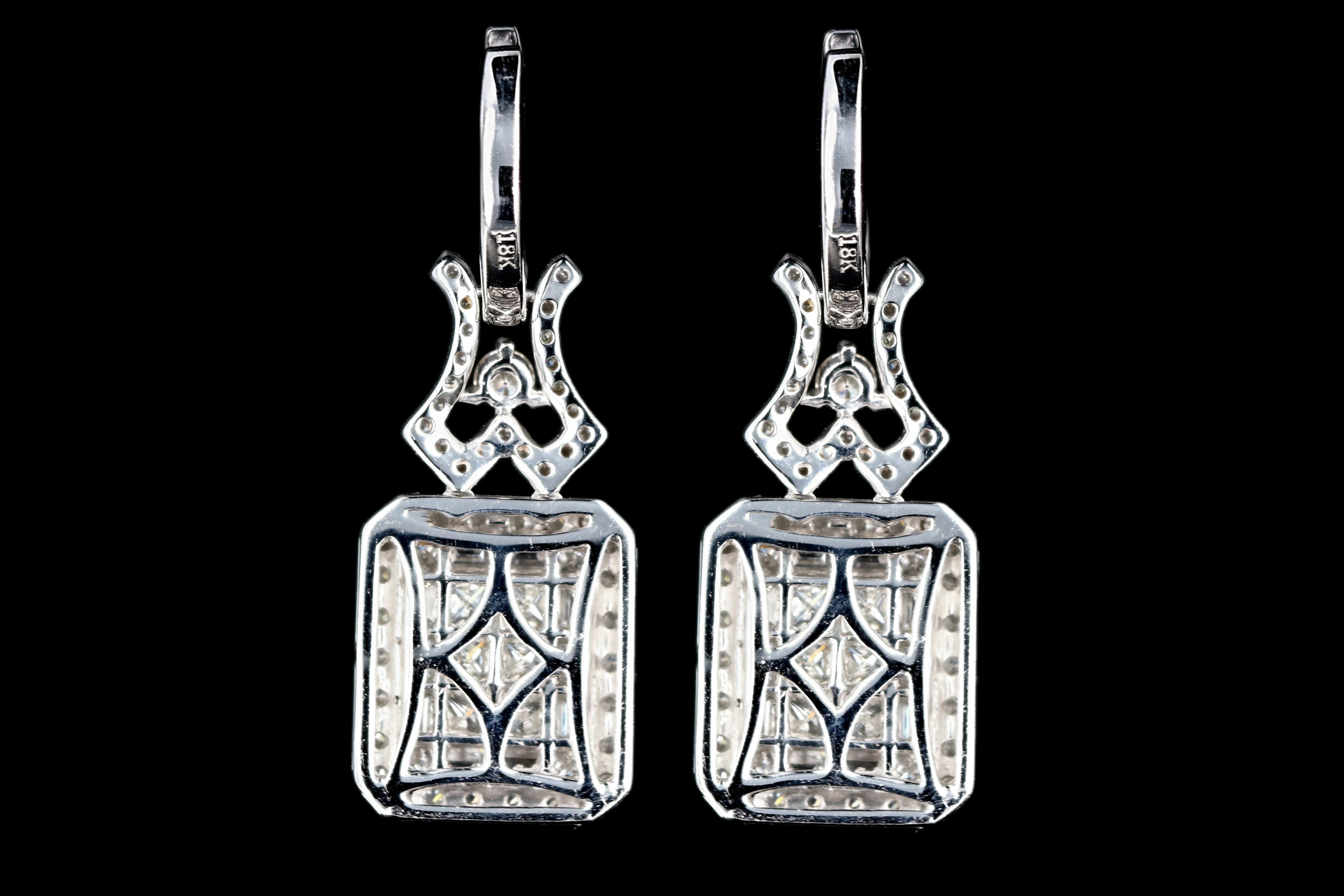 New 18K White Gold 4.44 Carats Princess, Baguette, and Round Cut Diamond Earrings - Queen May