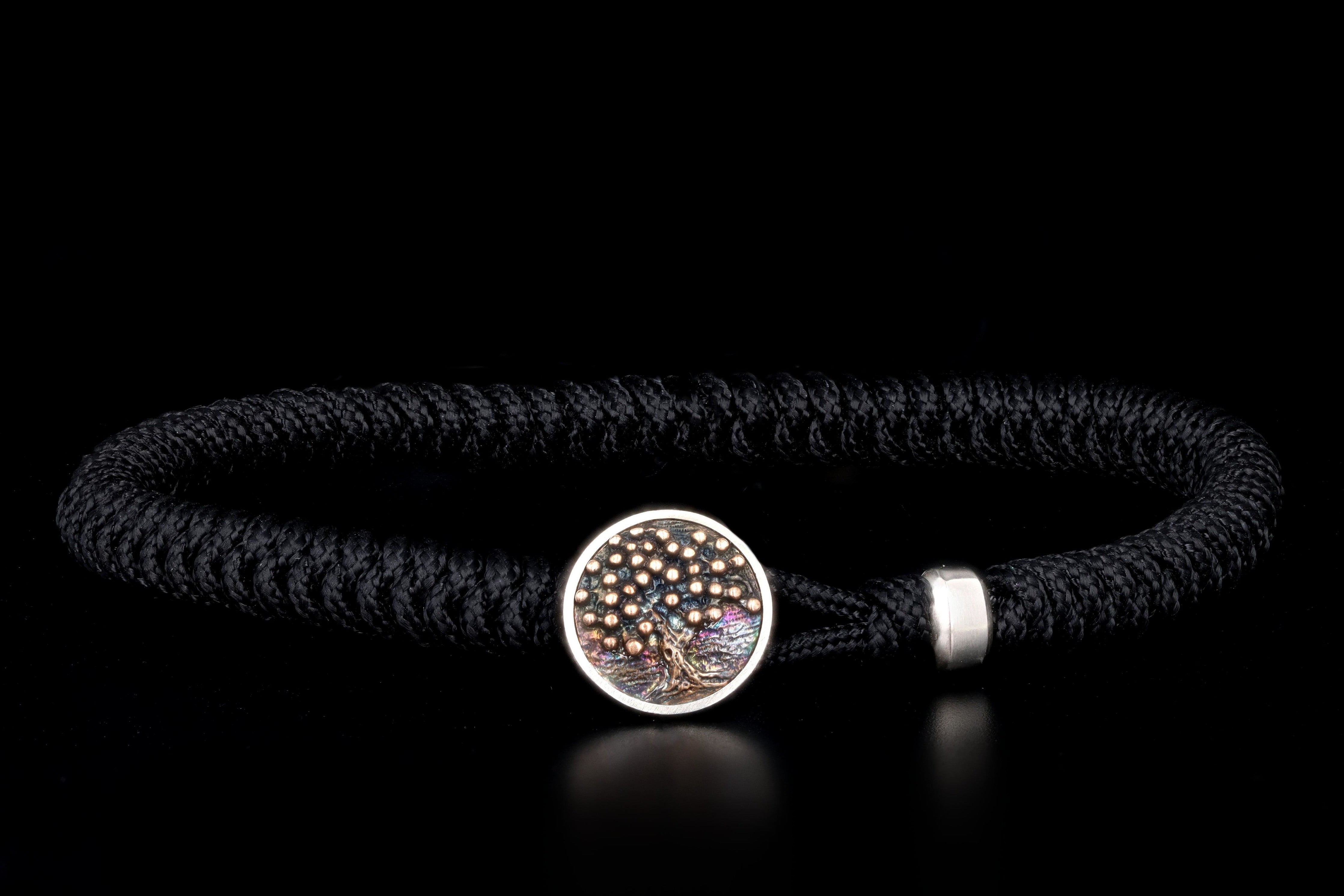 David Yurman Sterling Silver Men’s Medium 7.75” Tree Of Life Woven Bracelet Black Nylon - Queen May