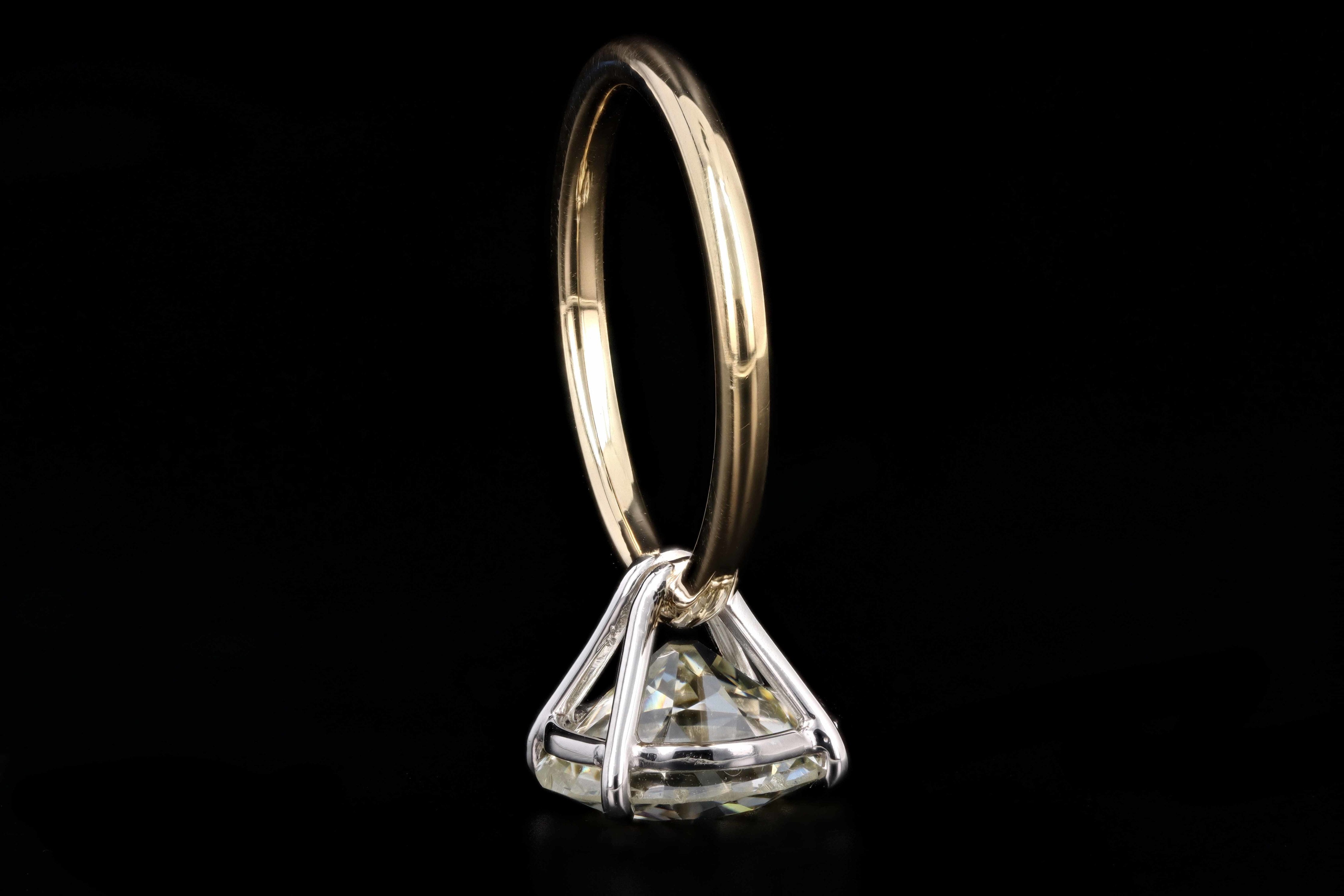 New Handmade Platinum & 18K Yellow Gold 4.64 Carat Old European Cut Diamond Engagement Ring - Queen May