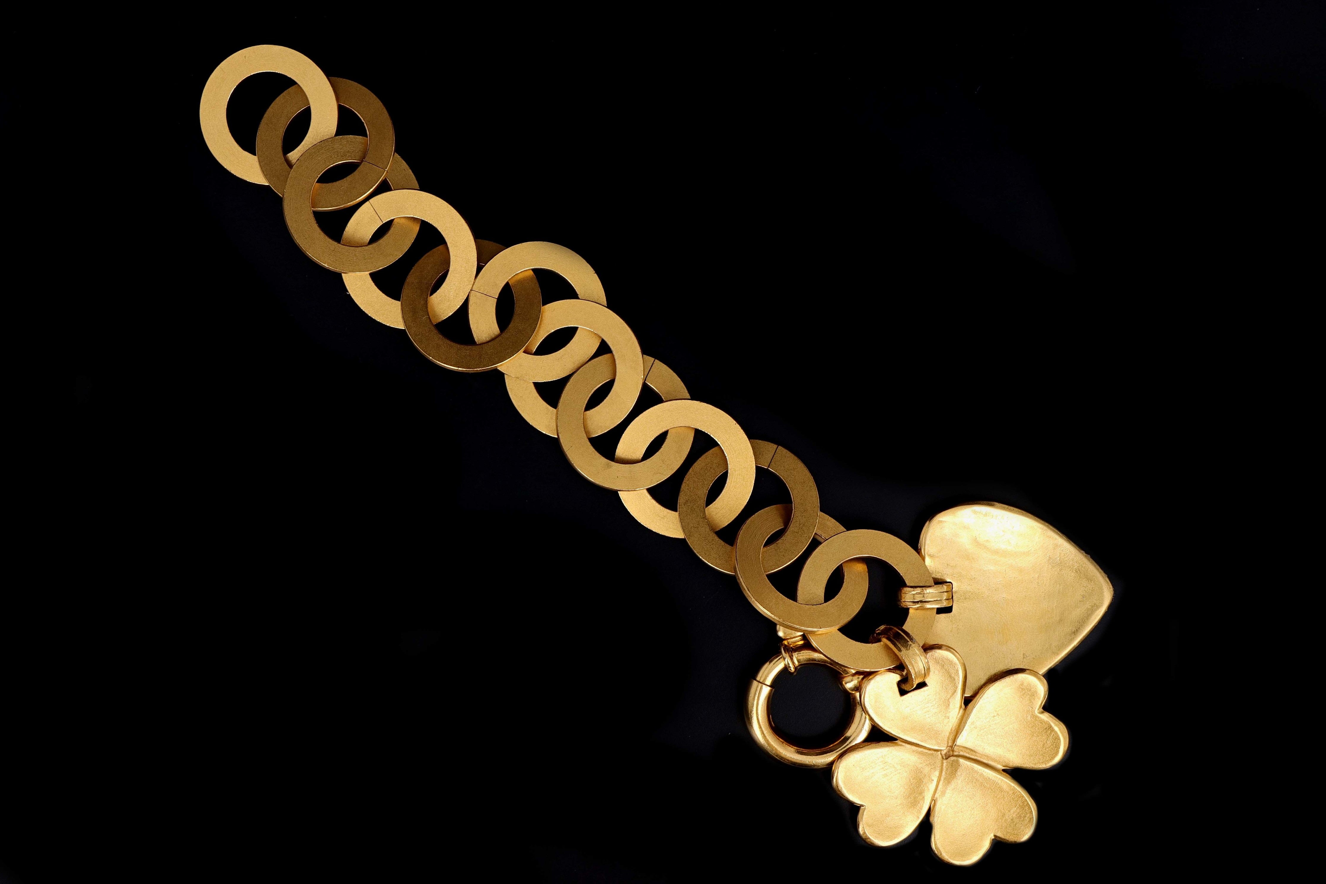 Vintage Chanel Heart & Clover Brushed Charm Bracelet - Queen May