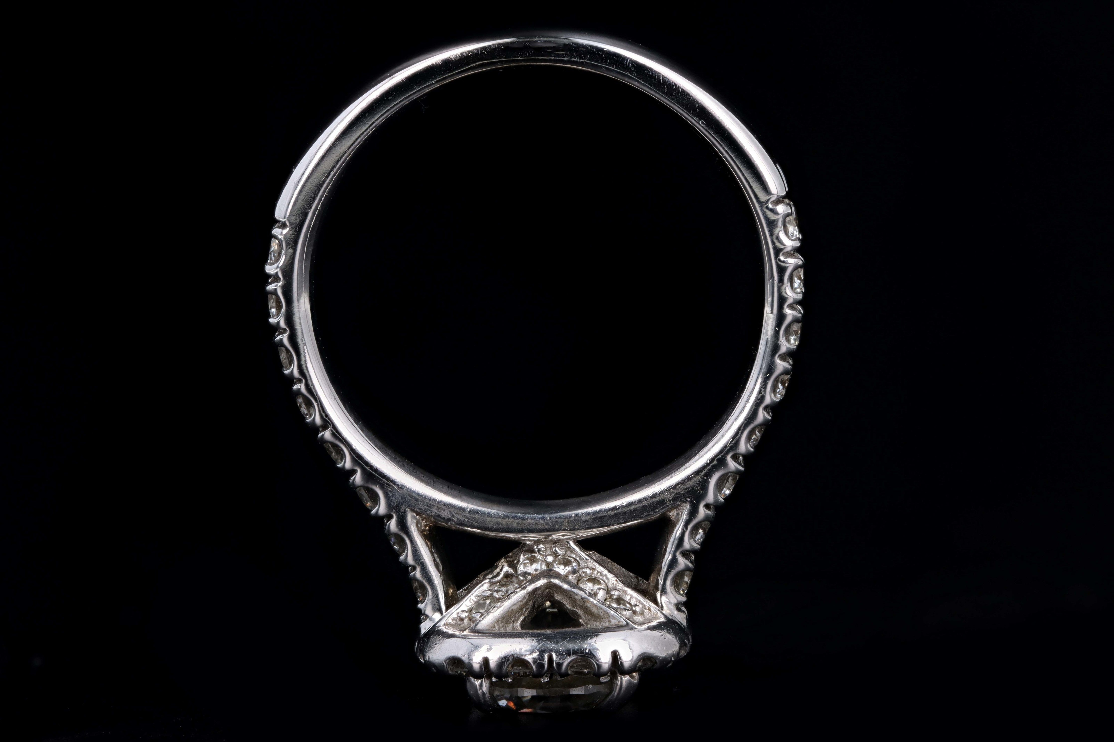 Modern 14K White Gold .85 Carat Round Brilliant Diamond Halo Engagement Ring GIA Certified - Queen May