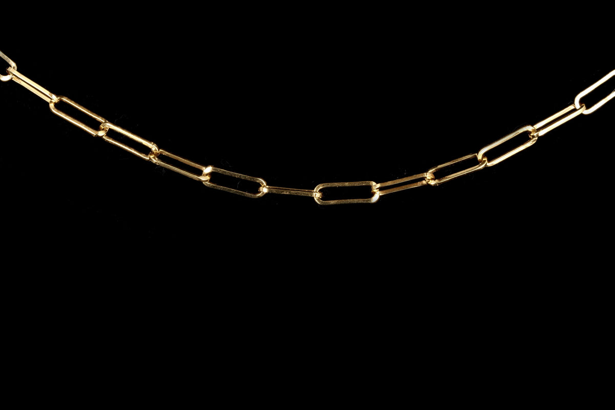 14k Yellow Gold Paper Clip Open Link Necklace - Queen May
