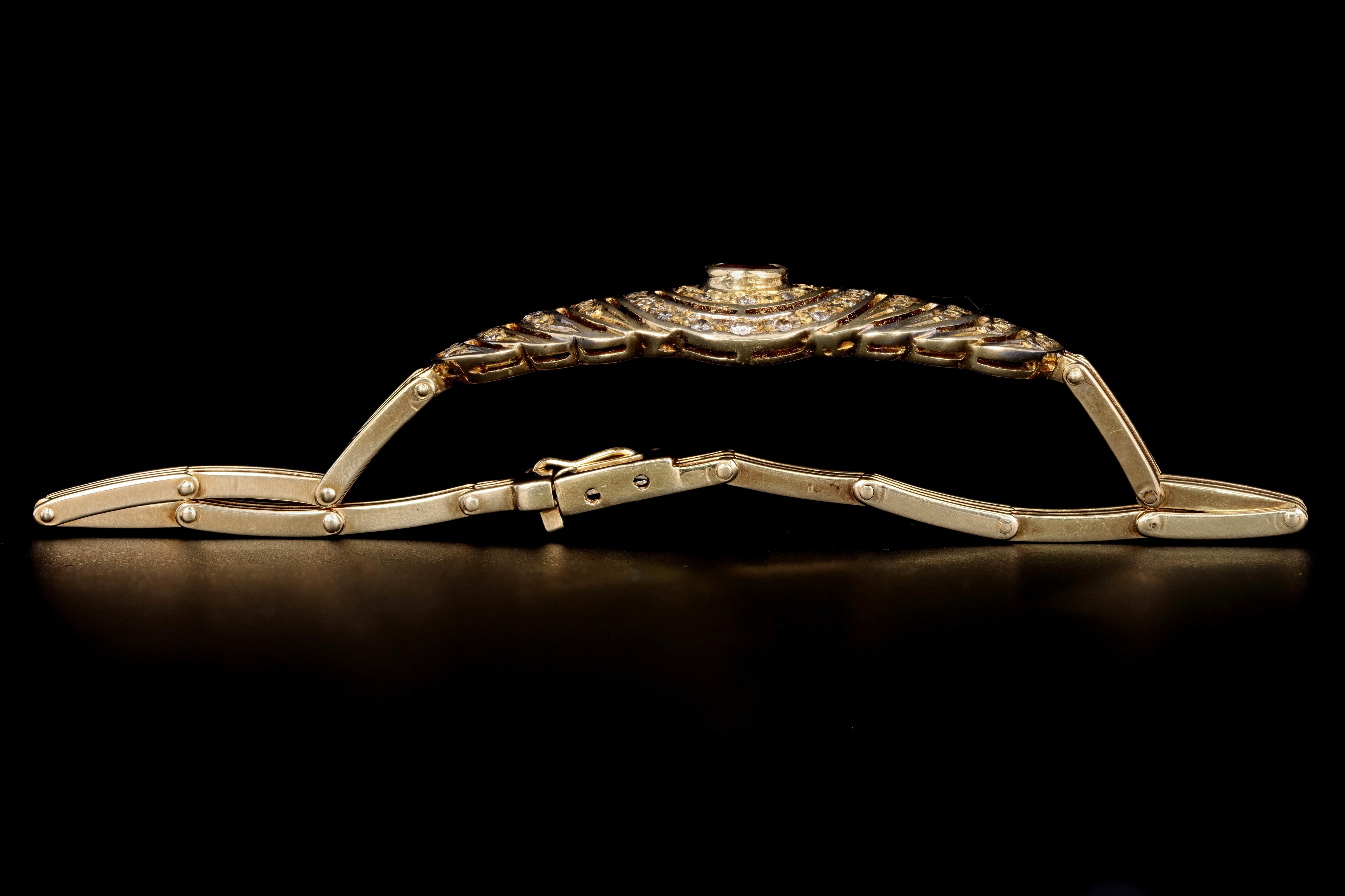 Vintage 14K Yellow Gold .25 Carat Oval Ruby & Diamond Bracelet - Queen May