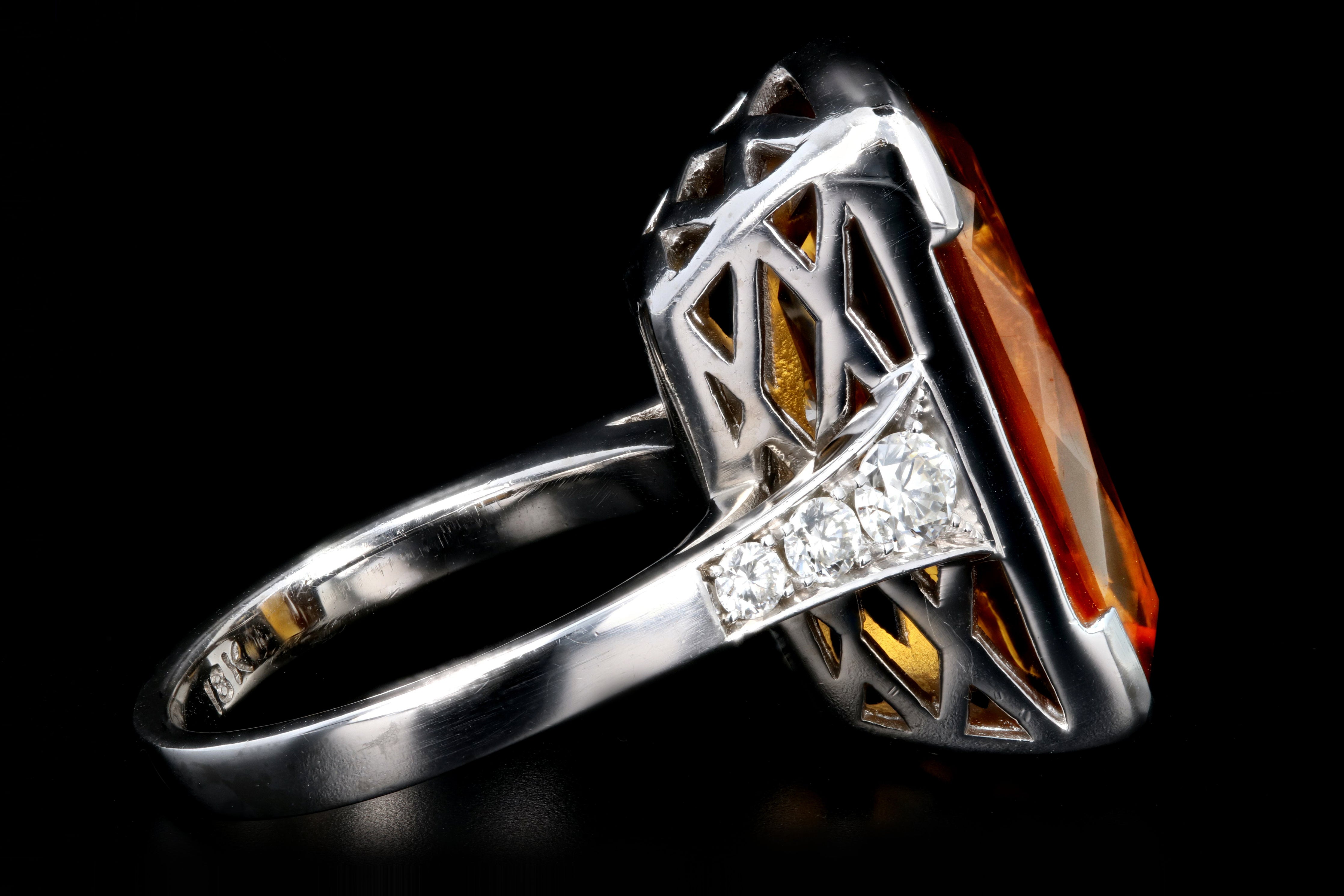 Modern 18K White Gold 11.2 Carat Citrine and Diamond Cocktail Ring - Queen May