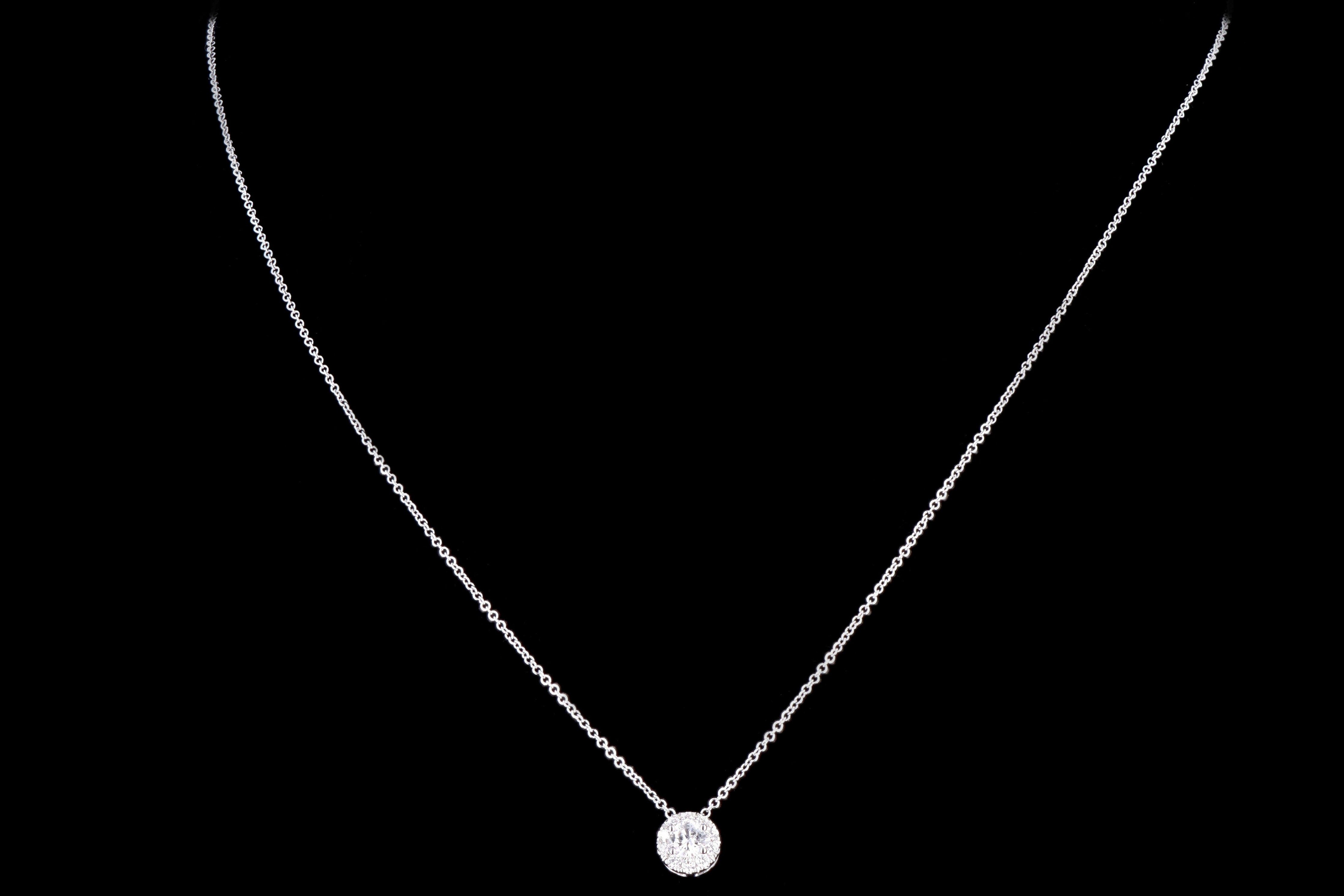 18K White, Yellow or Rose Gold .15 Carat Diamond Halo Necklace - Queen May