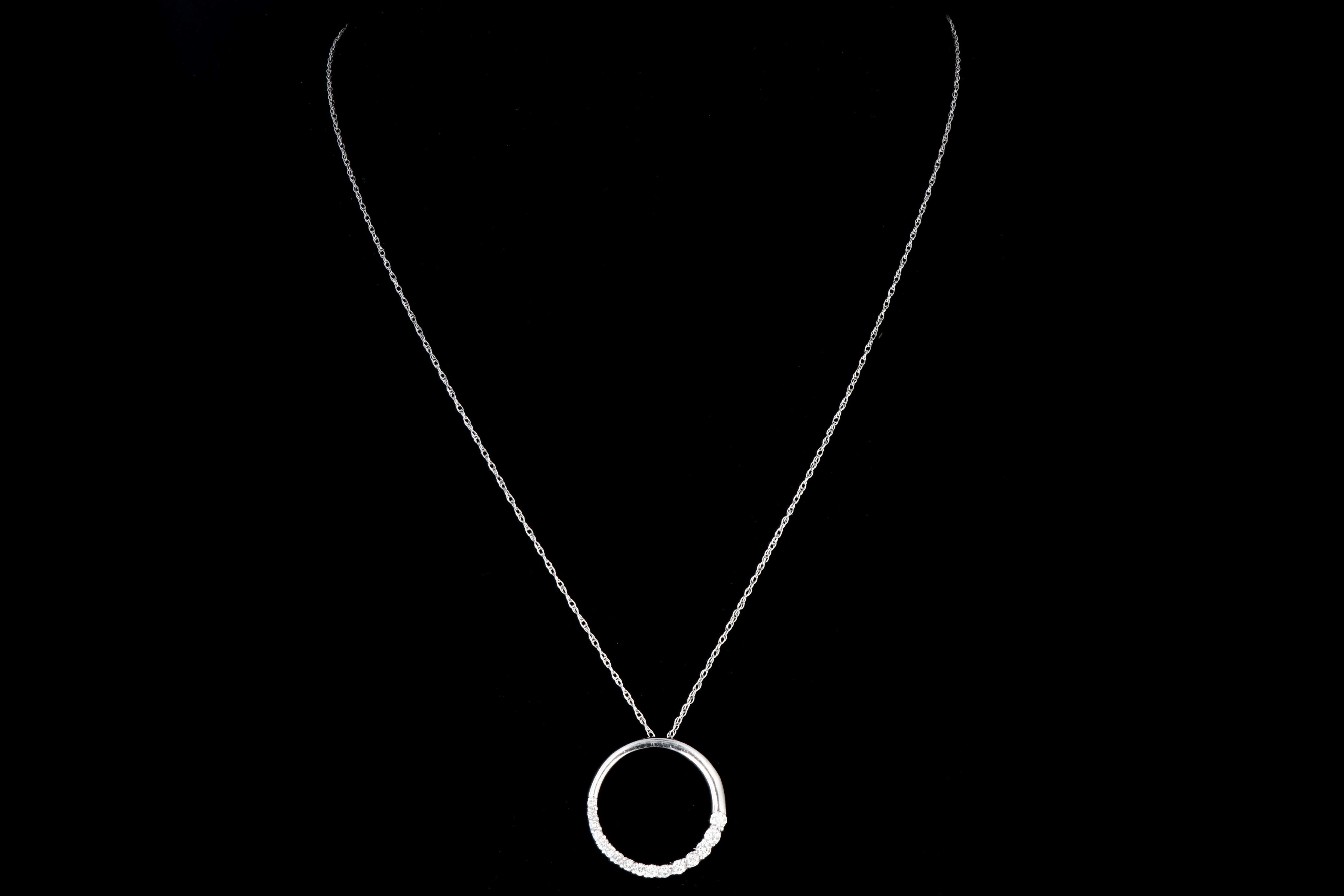 Modern 14K White Gold .35CTW Diamond Circle Pendant Necklace - Queen May